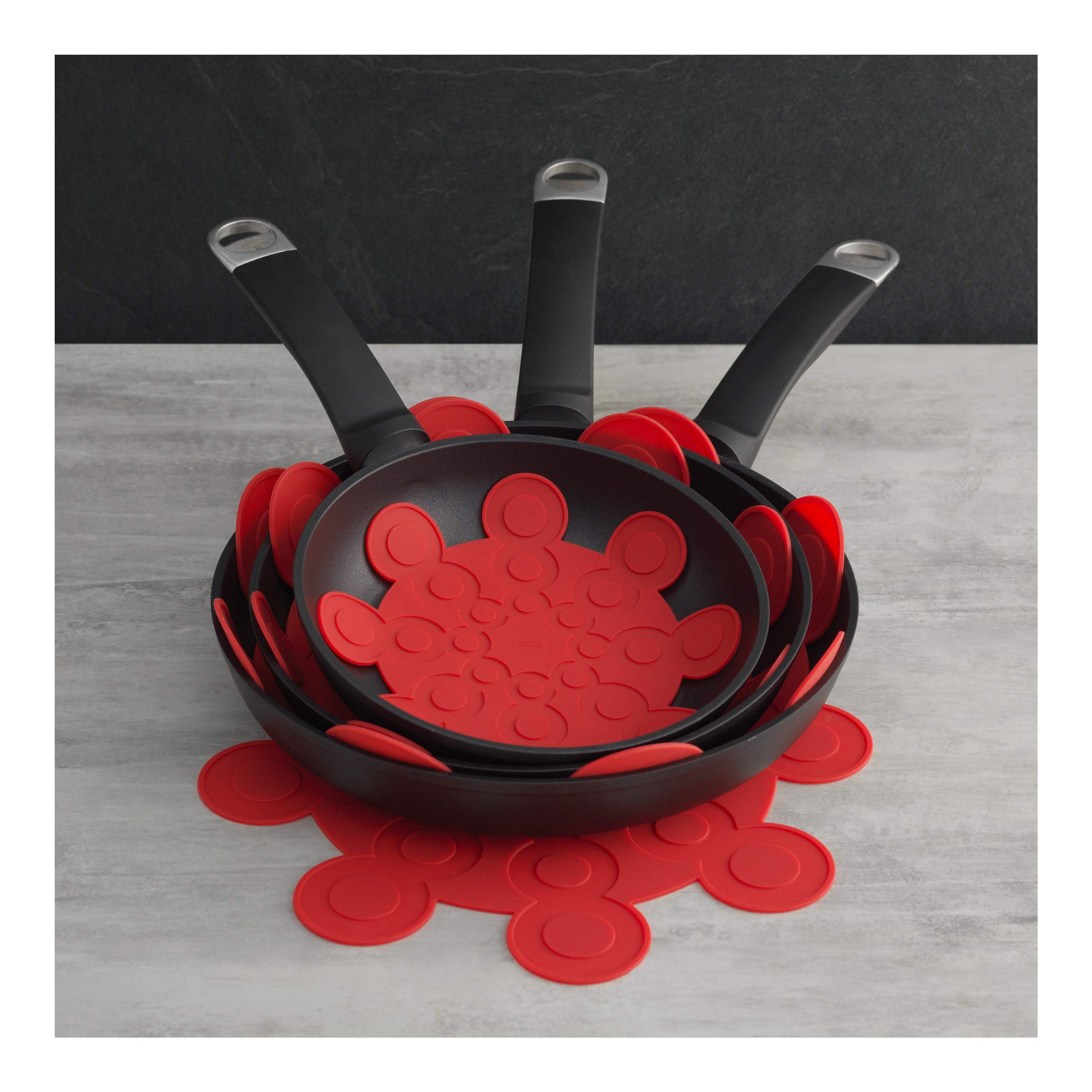 Kuhn Rikon Non-Slip Pot and Pan Protector Set - Black Silicone Kitchen Drawer Liners for Cookware Storage & Organization - Perfect for Pots, Pans & Baking Sheets Protection