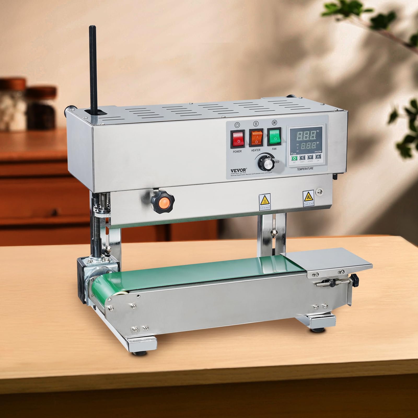 VEVOR Continuous Bag Band Sealing Machine - 6-12mm Seal Width, Digital Temperature Control, Stainless Steel Vertical Sealer for 0.02-0.8mm Plastic Bags & Films - Perfect for Food Packaging, Retail & Industrial Use