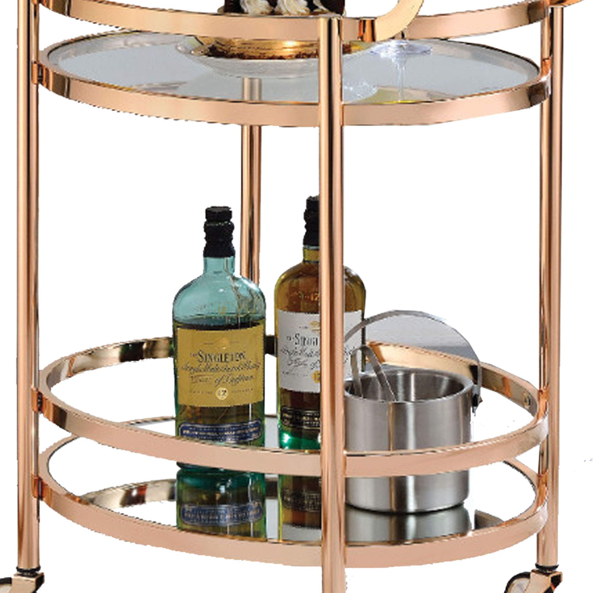 Benzara Clear Glass & Copper Serving Cart - Elegant Mobile Bar Cart for Home, Kitchen, or Party Use