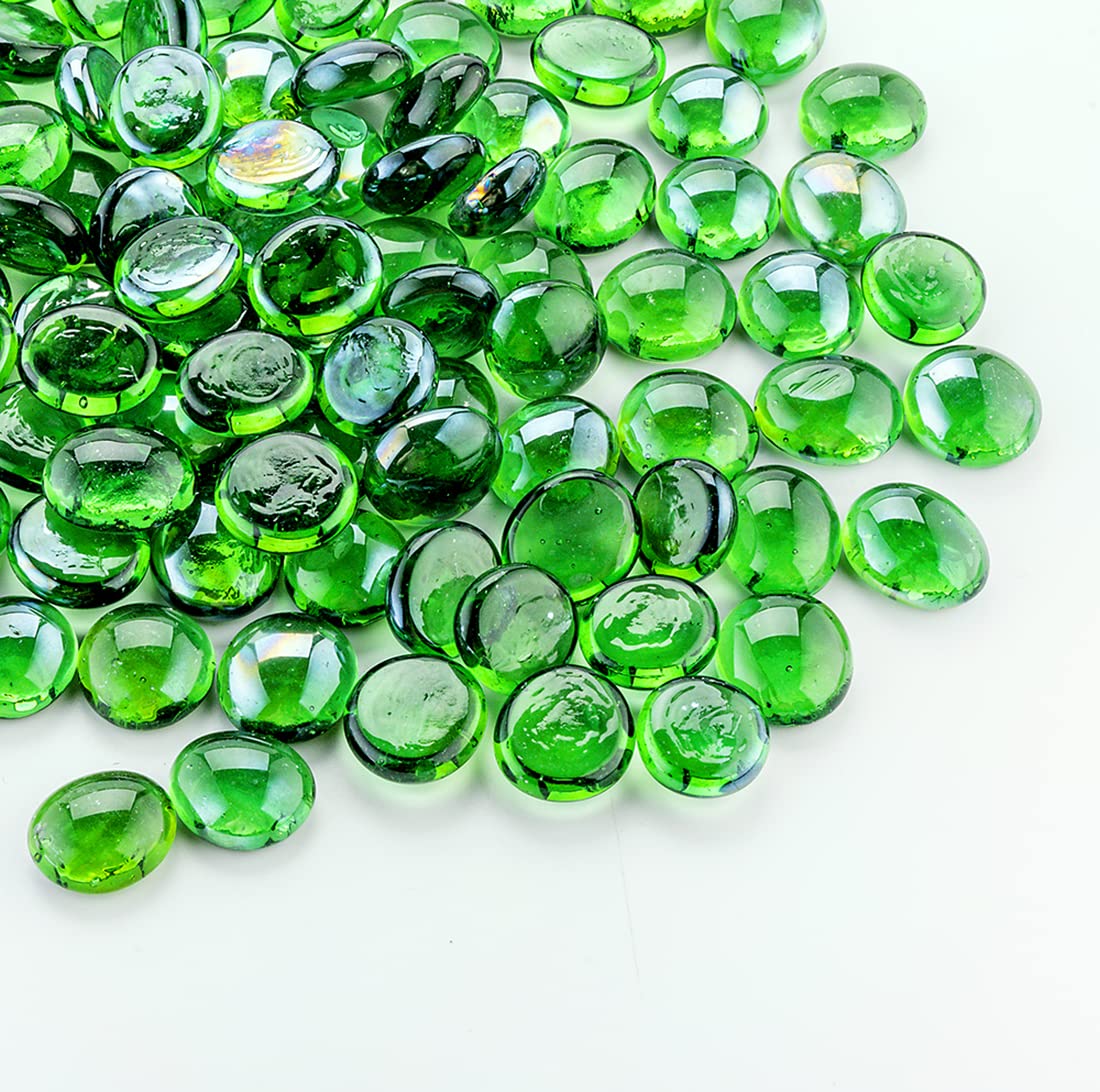 Natural Green Sea Glass Pebbles - Flat Marble Beads for Vase Decor, Wedding Centerpieces, Fish Tank & Aquarium Landscaping | Perfect for Home Decor, DIY Crafts, and Aquatic Environments