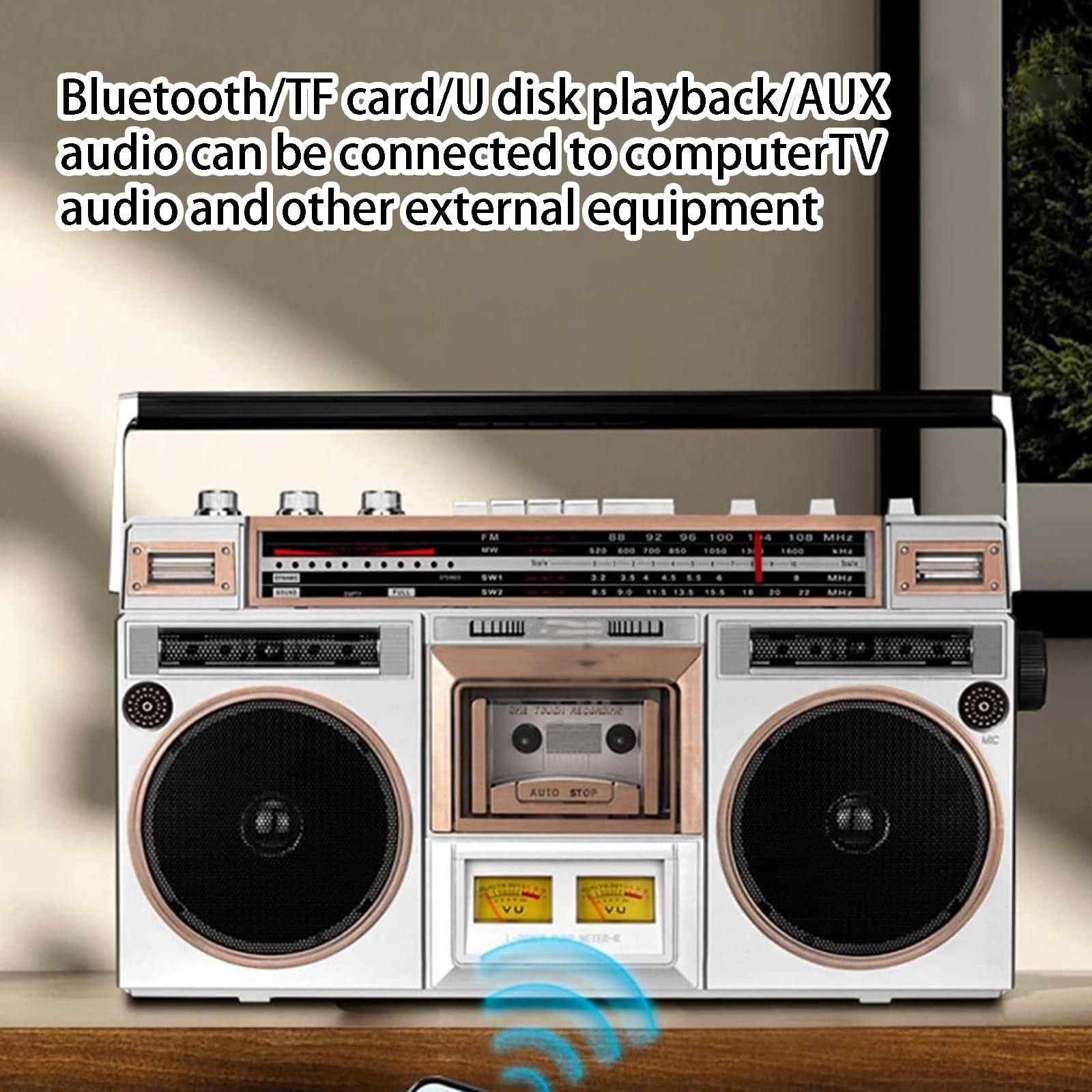 Retro 80s Style Portable CD Player Boombox with Cassette, FM Radio, SD/USB Input & 2 Speakers - 10M Transmission - Perfect for Home Parties, Outdoor Picnics & Travel