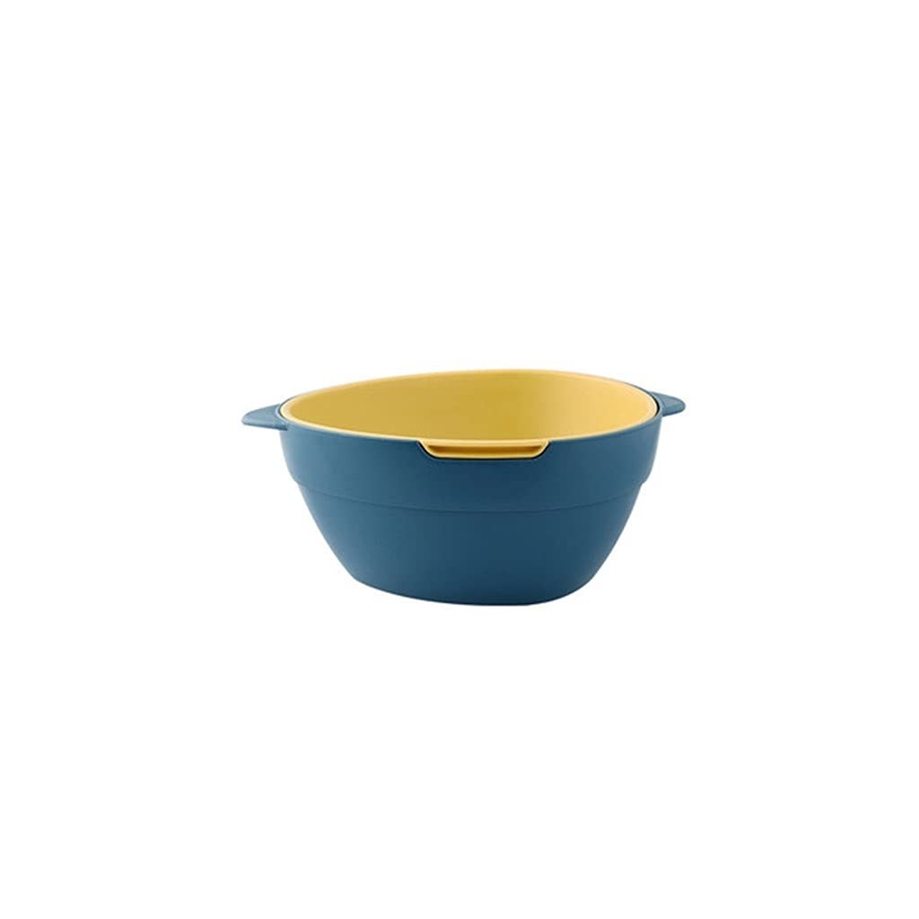 QHYXT Double-Layer Plastic Fruit Bowl with Drain - Creative Kitchen Storage Basket for Fresh Fruits, Vegetables & Snacks - Decorative Serving Tray for Parties, Picnics & Home Decor (Blue)