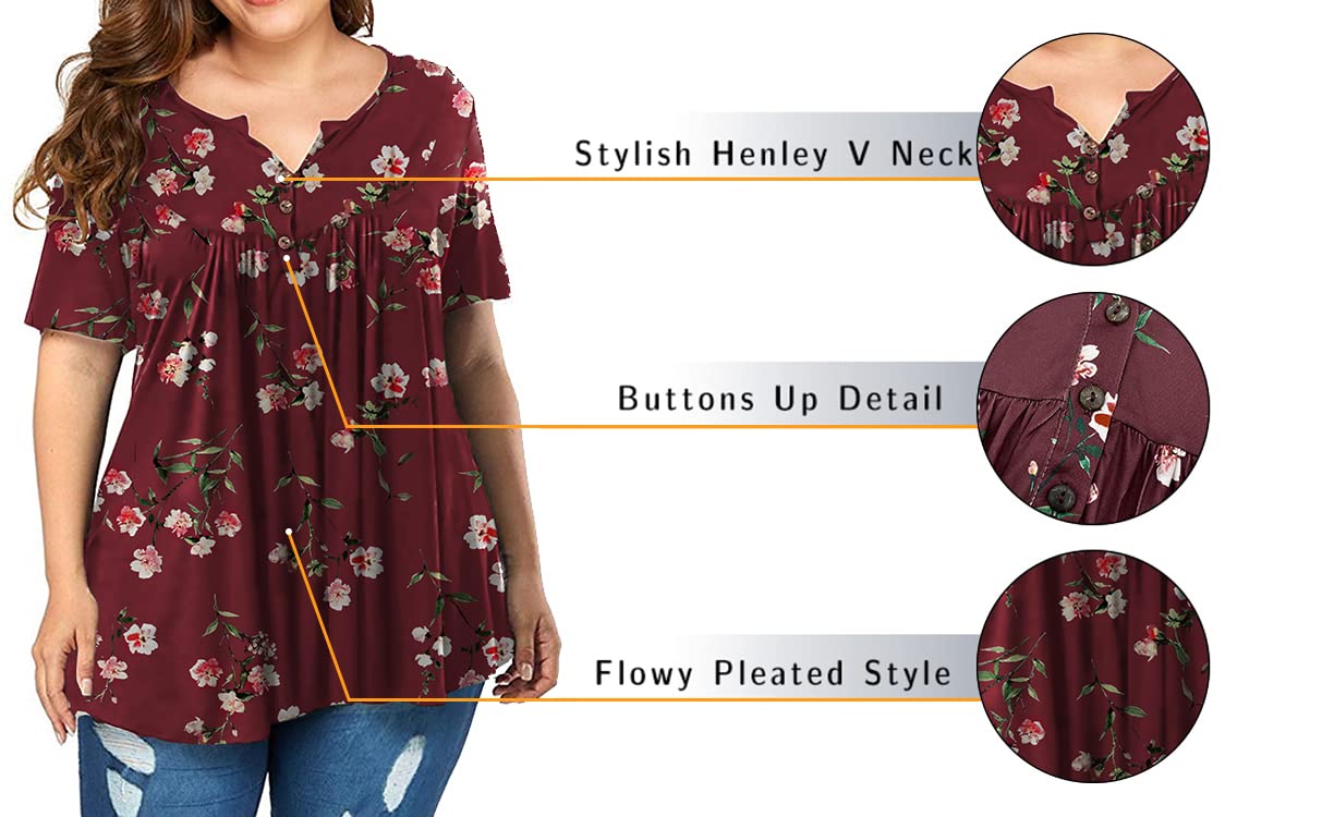 Plus Size Women's Summer Henley Shirts - Flowy Tunic Tops & Tees for Casual Wear, Beach Outfits & Everyday Comfort