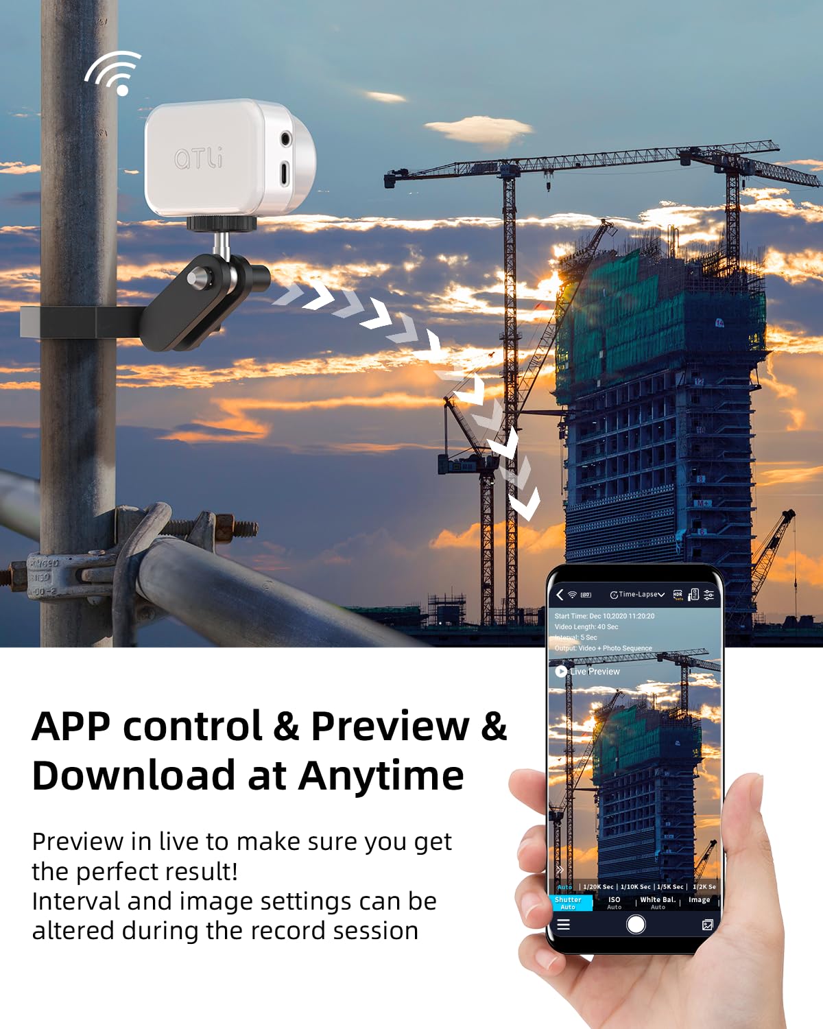 ATLI T100 Lite 1080P Time Lapse Camera with HDR & APP Control - Professional Timelapse Video Camera for Plant Growth, Indoor Construction, DIY Projects, and Creative Photography