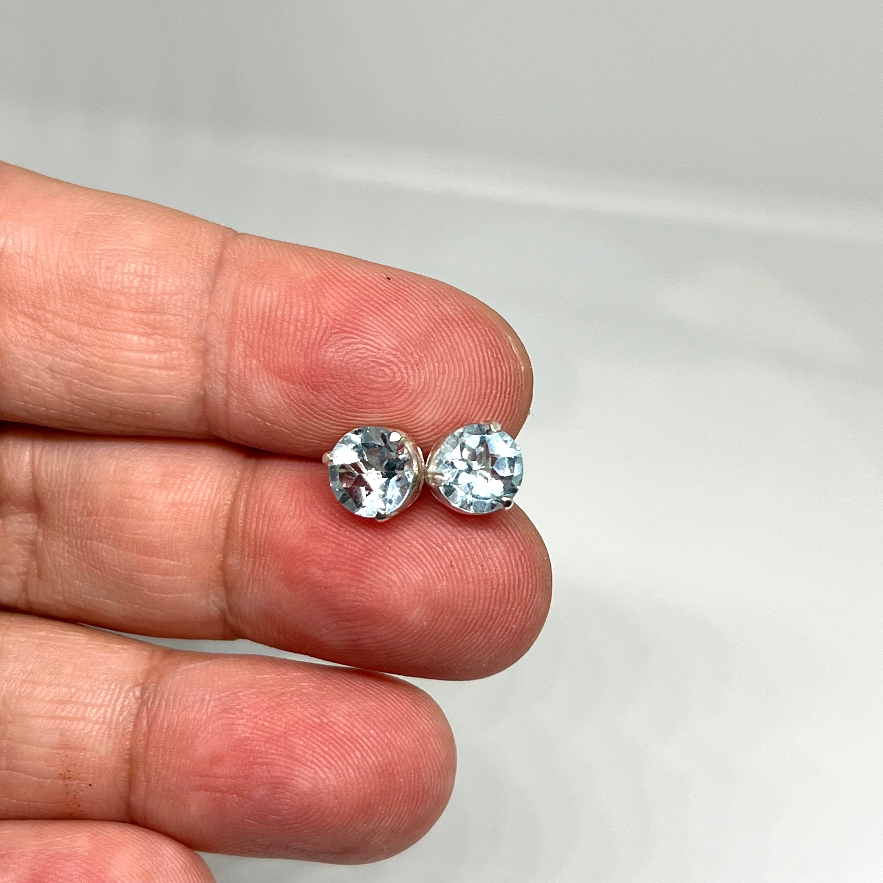 7mm Round Faceted Gemstone Stud Earrings - 3 Prong Set for Women (PSE006) | Perfect for Everyday Wear, Parties & Gifts