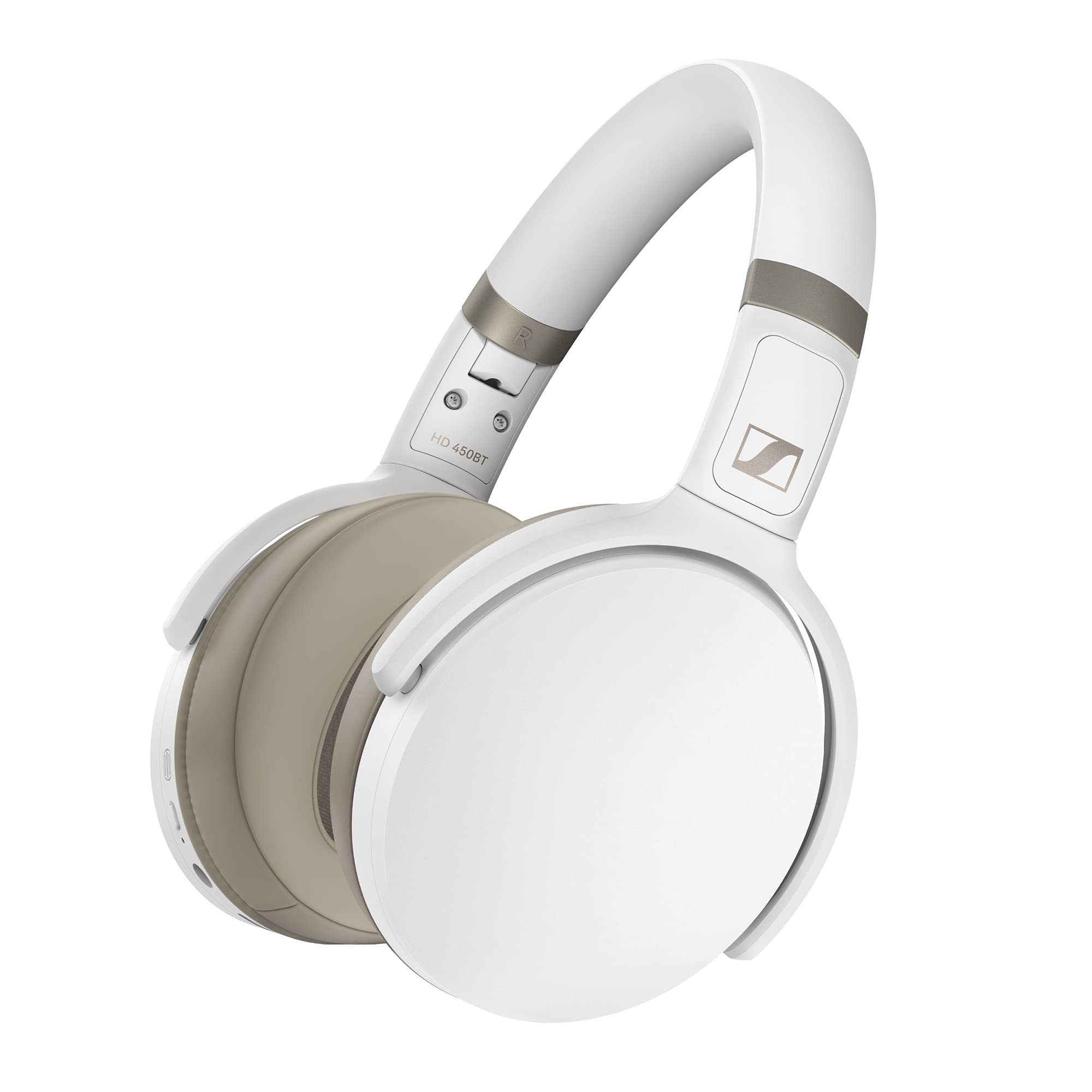 Sennheiser HD 450BT Wireless Bluetooth 5.0 Headphones with Active Noise Cancellation - 30 Hours Battery Life, Fast USB-C Charging, Foldable Design, Virtual Assistant - White - Perfect for Travel, Work & Music Lovers