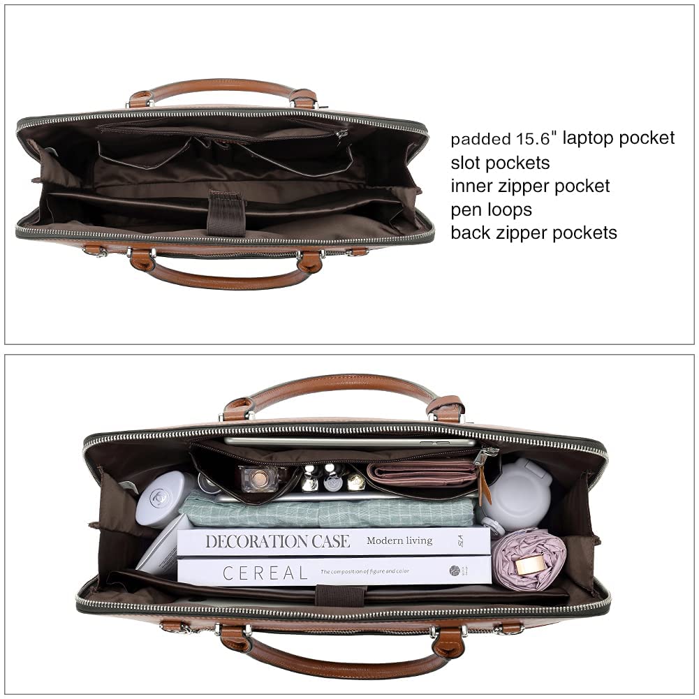 CLUCI Genuine Leather Briefcase for Women - 15.6 Inch Laptop Business Bag, Professional Work Tote with Shoulder Strap - Perfect for Office, Meetings & Business Travel