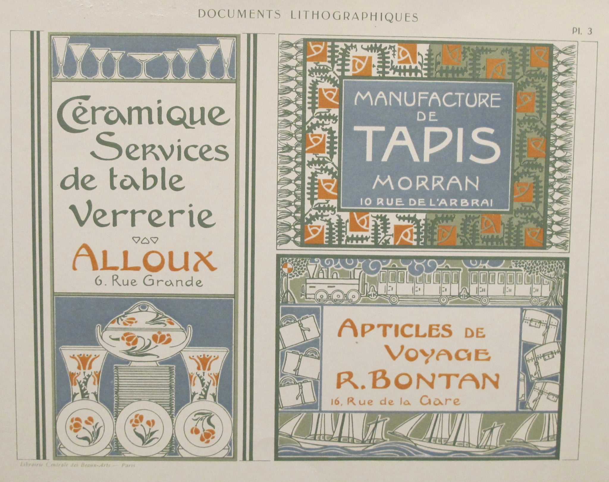 Antique 1900s Belle Epoque Design Sheet - Documents Lithographiques Plate #3 | Vintage French Art Nouveau Lithograph for Home Decor & Framed Wall Art