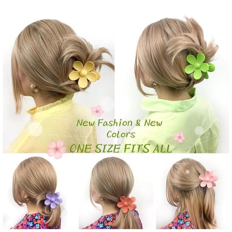 6PCS Flower Claw Hair Clips for Women - Strong Hold Big Daisy Hair Clips for Thick & Thin Hair (Multicolor) - Perfect for Updos, Ponytails & Everyday Styling