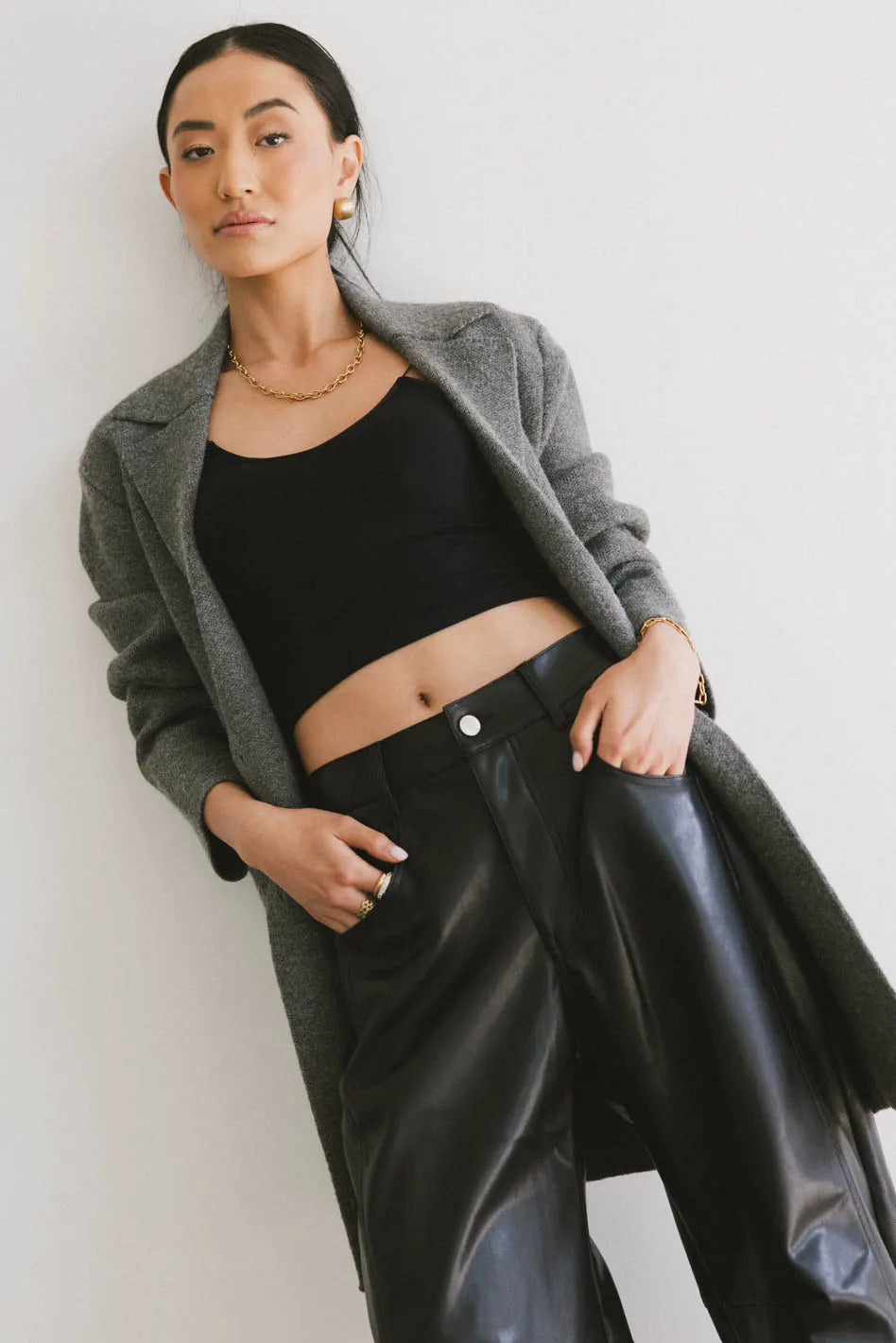 Micha Knitted Cardigan Women's Chunky Cable Knit Sweater Coat - Charcoal Gray | Cozy Winter Fall Layering Piece for Casual Outfits & Office Wear