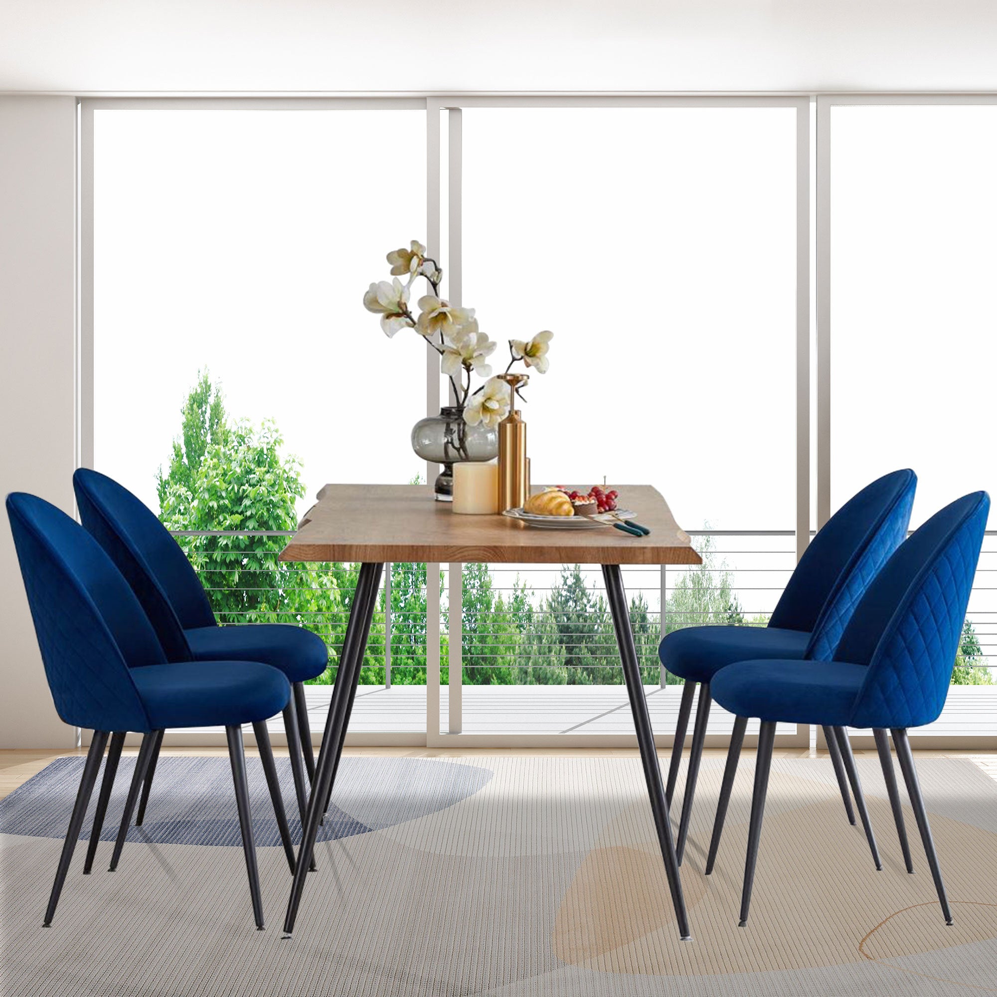 Luxury Navy Blue Velvet Dining Chairs with Black Metal Legs - Set of 4 Modern Side Chairs for Dining Room, Kitchen, or Home Office - Comfortable & Stylish Seating Solution
