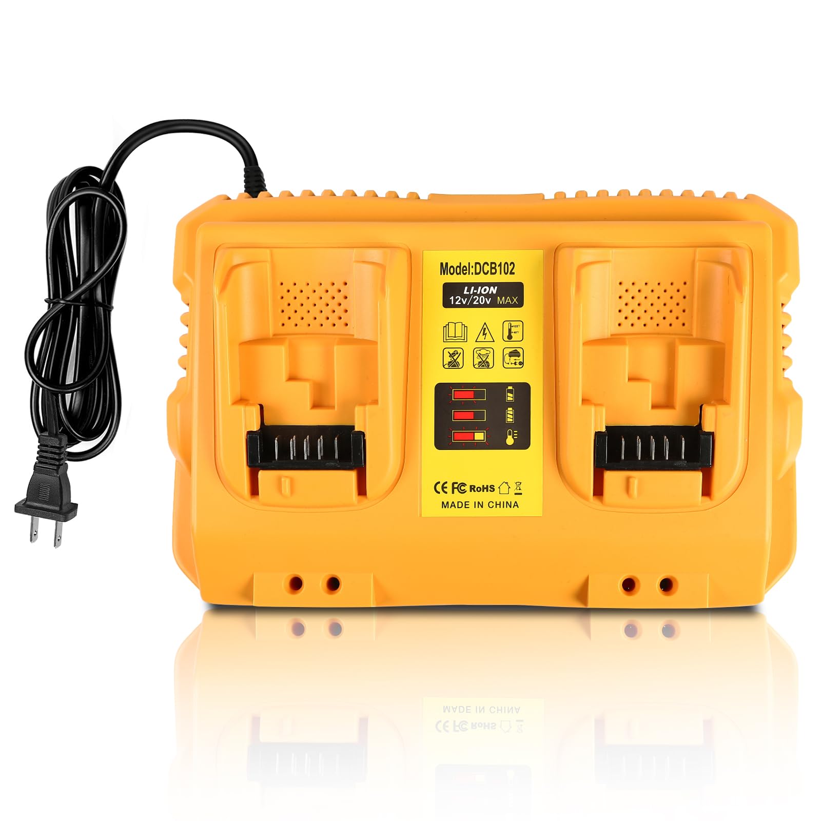 **DEWALT Battery Charger Station Replacement - DCB102 Compatible with 12V/20V MAX Batteries (Yellow) - Fast Charging for Power Tools, DIY Projects & Job Sites**