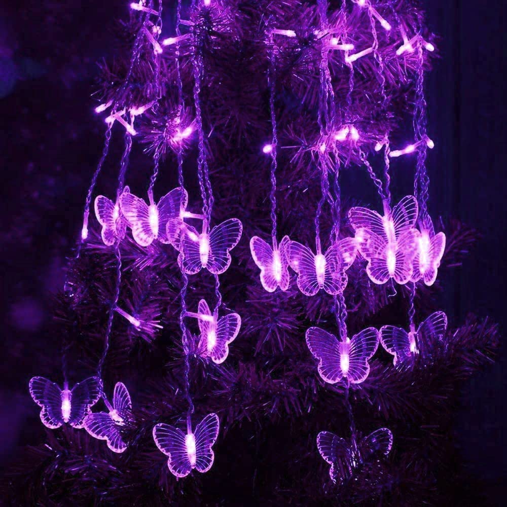 Butterfly Fairy String Lights - 20FT USB LED Curtain Lights with Remote, 8 Modes & Timer, Waterproof for Bedroom, Christmas, Wedding, Party Decor (Purple) - Perfect for Indoor/Outdoor Home Decoration and Special Events