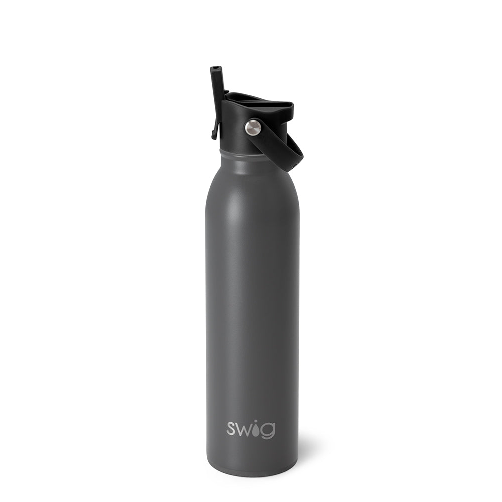 20oz Grey Flip & Sip Water Bottle - Leak Proof, BPA Free Stainless Steel Tumbler for Gym, Office, Travel & Outdoor Activities