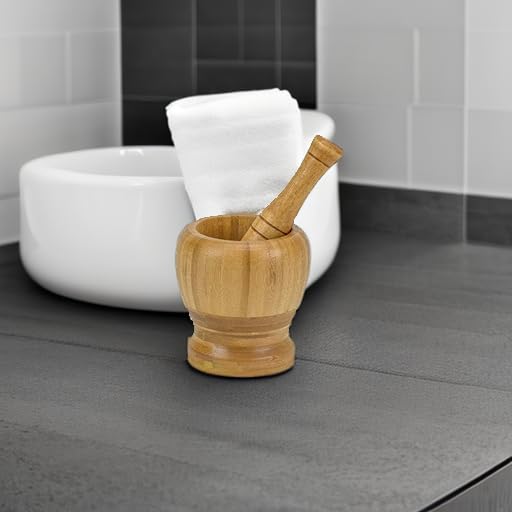 Natural Bamboo Mortar and Pestle Set - 4 Inch Wooden Spice Grinder for Kitchen | Eco-Friendly Herb Crusher & Decorative Kitchen Tool | Perfect for Grinding Spices, Herbs, and Making Fresh Guacamole
