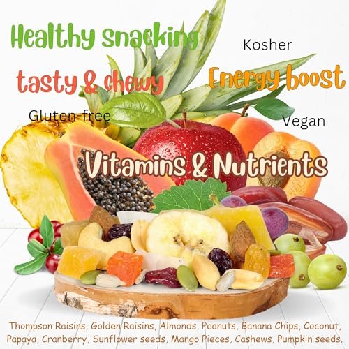 Premium Tropical Mix Trail Mix - Dried Fruits & Nuts Snack Pack - Healthy On-the-Go Energy Boost for Hiking, Travel & Office Snacking