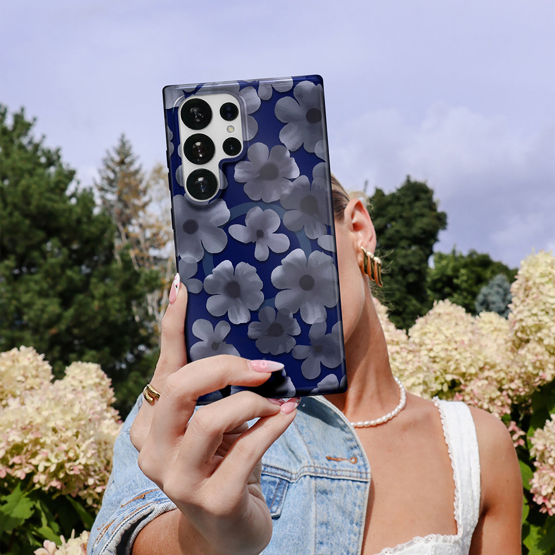 Midnight Blossom Samsung Phone Case - Premium Protective Cover for Galaxy S21/S22/S23 - Floral Design with Shock Absorption - Perfect for Daily Use, Travel & Gifting