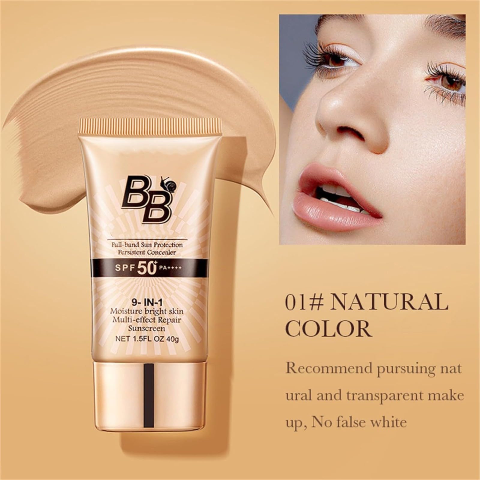 **SPF 50 Korean BB Cream - 9-in-1 Waterproof & Sweatproof Foundation, Full Coverage Tinted Moisturizer with Sunscreen, Concealer for All Skin Types | Daily Wear, Summer Protection, Makeup & Skincare Routine**