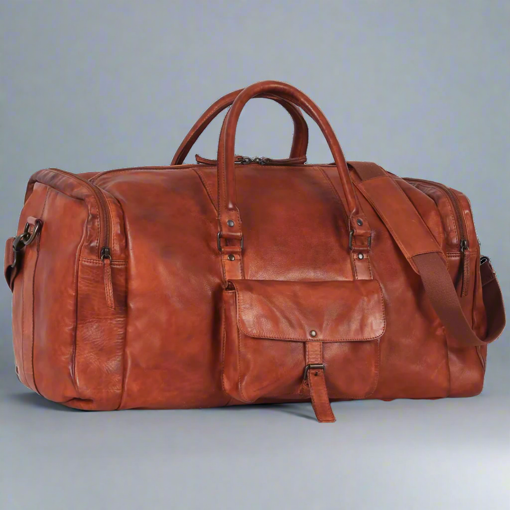 Premium MET 5-Pocket Genuine Leather Duffle Bag for Men - Travel, Gym & Weekend Getaways - Water-Resistant Carry-On Luggage for Business Trips & Outdoor Adventures