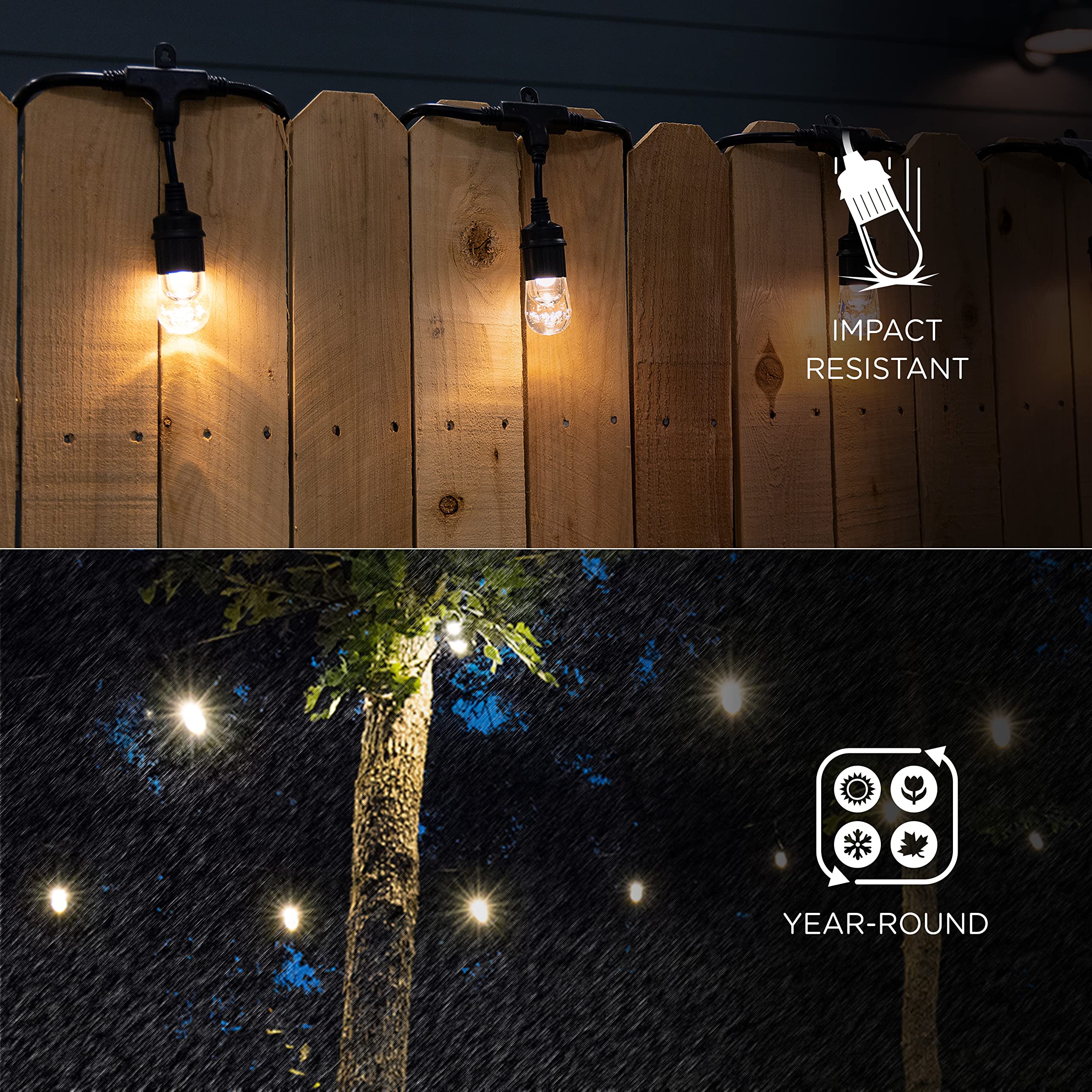 Enbrighten 48ft Black Outdoor String Lights with 24 Shatterproof Acrylic Bulbs - Classic Warm White Weatherproof LED Lights for Patio, Garden, Backyard & Wedding Decor