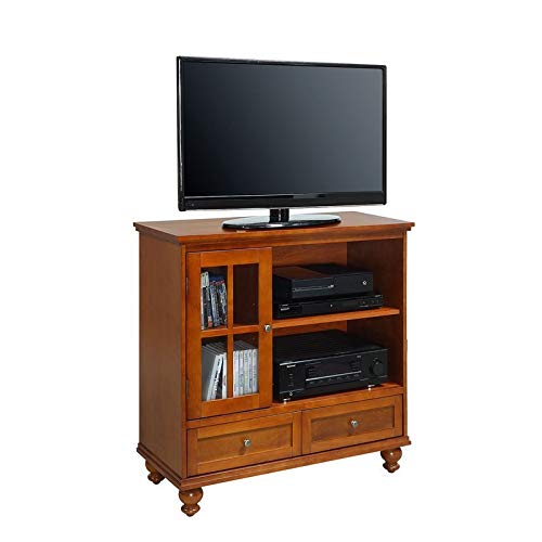 Pemberly Row 42 Inch TV Stand Entertainment Center with Storage - Cherry Finish Wood Media Console for Living Room, Bedroom & Home Theater Setup