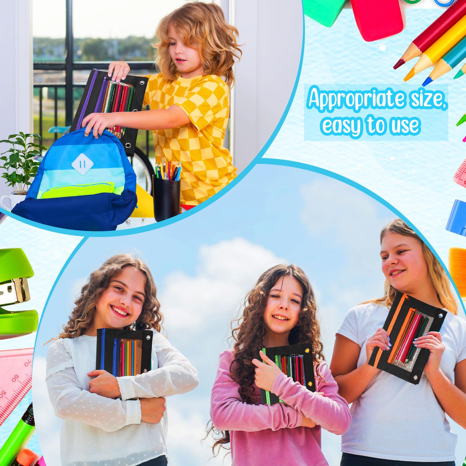 150-Piece Zipper Binder Pencil Pouch Set - 3-Ring Binder Organizer with Clear Window & Dual Zippers - School & Office Supplies for Students (Black) - Perfect for Backpack Organization, Homework Storage & Classroom Essentials