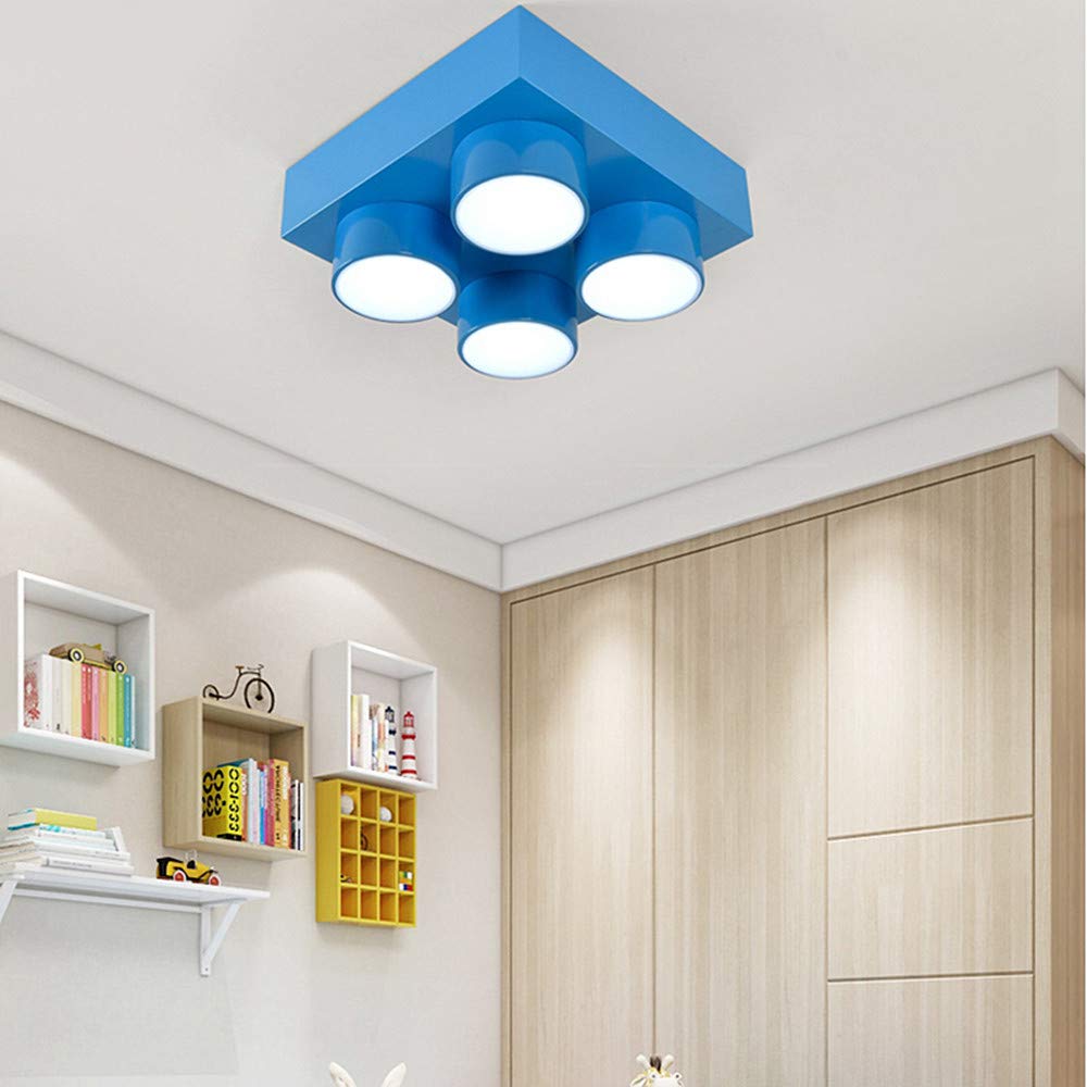Modern Kids Ceiling Light - Creative Colorful Block Toy Design, Acrylic Flush Mount Fixture for Children's Bedroom, Nursery & Playroom - Perfect for Kindergarten, Playground & Kids Room Lighting (Square, Yellow)