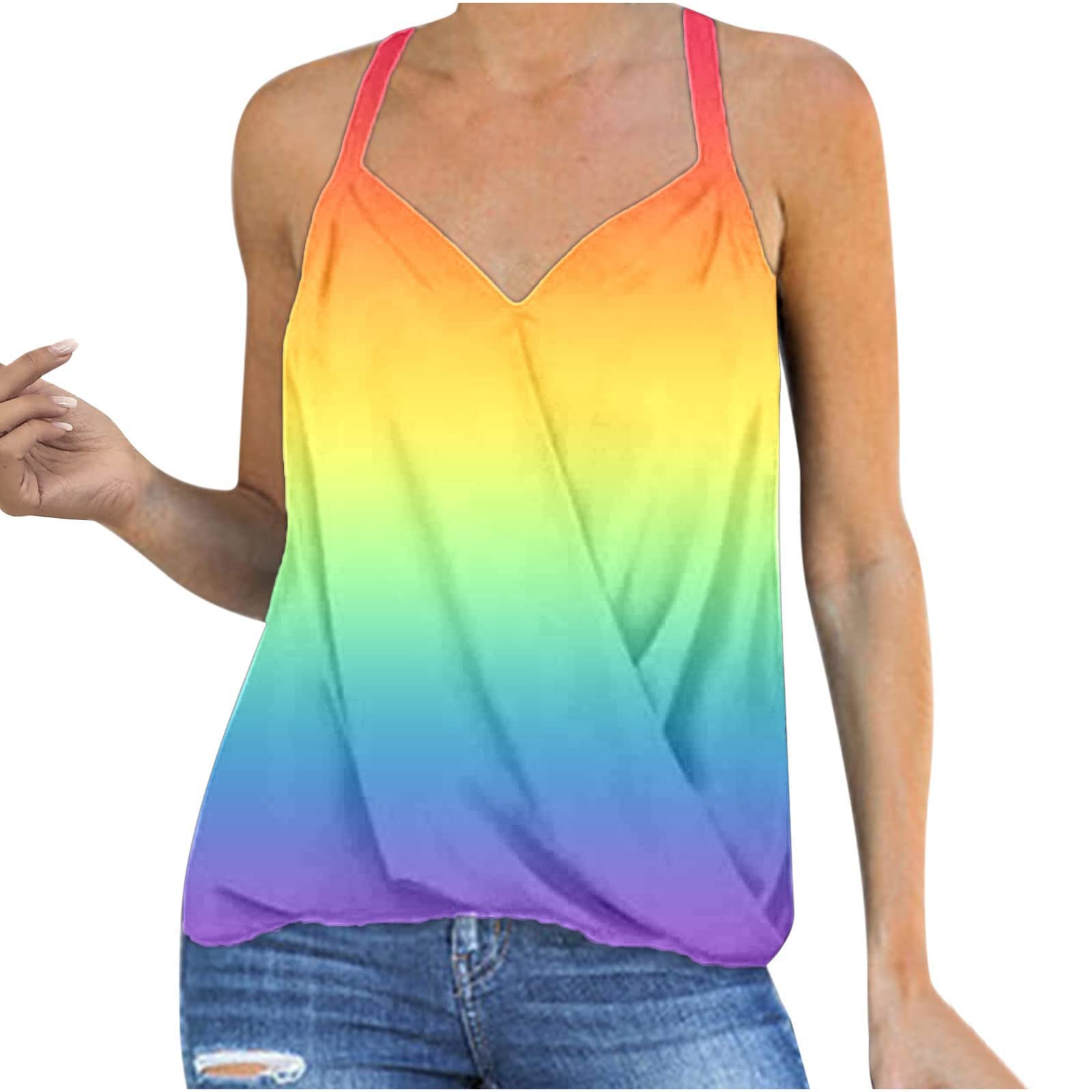 Sexy Summer Tops for Women - Fashion Printed V-Neck Sleeveless Blouse & Vest, Casual Sling Tops for Beach, Party & Daily Wear