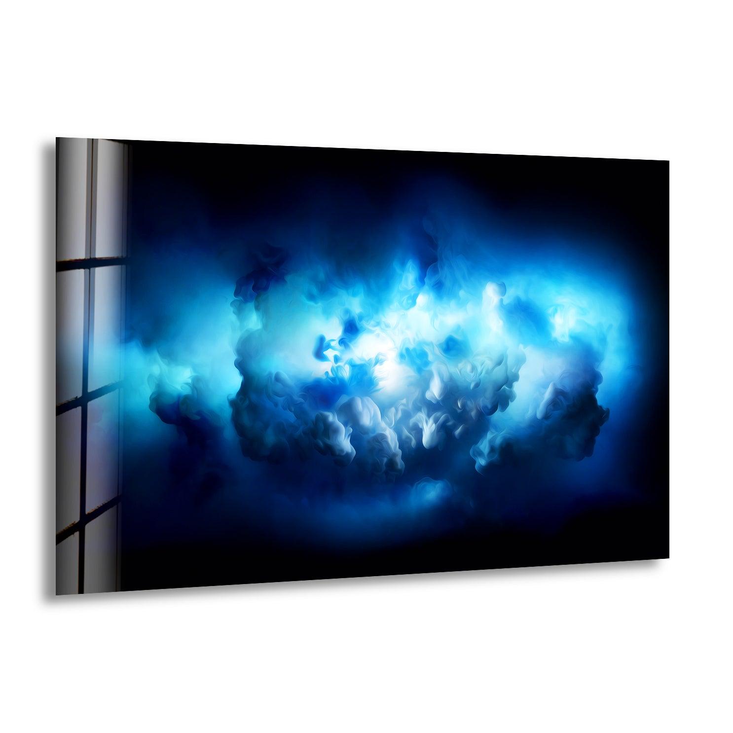 Blue Clouds Design Abstract Glass Wall Art - Modern Home Decor for Living Room, Bedroom & Office - Handmade Glass Artwork for Stylish Interior Design