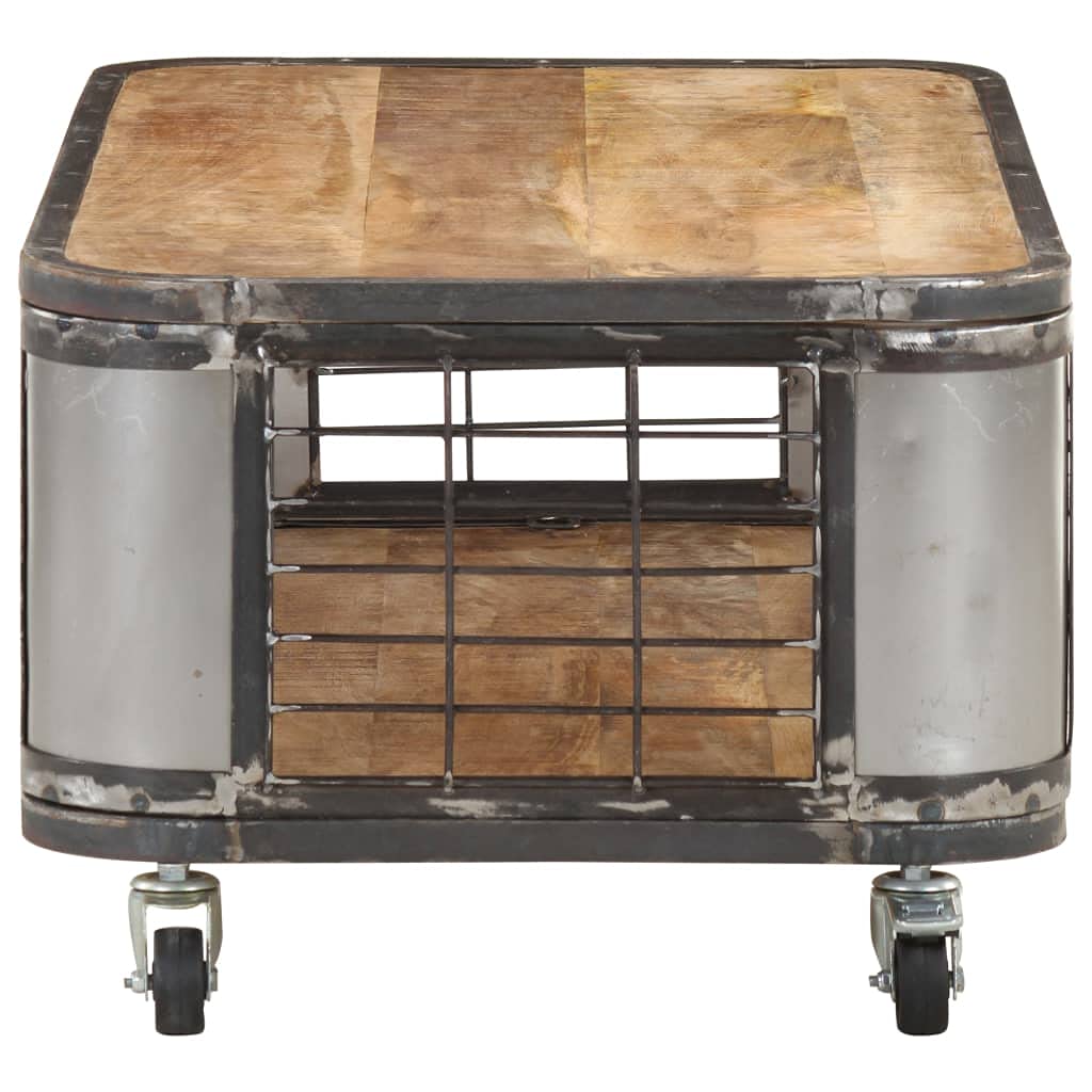 vidaXL 39.4 Inch Solid Mango Wood Coffee Table with 4 Castors - Sturdy End Table or Side Table for Living Room, Bedroom & Office