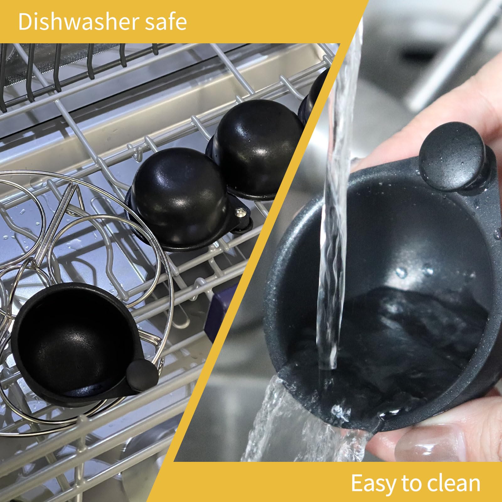 Non-Stick Egg Poacher Insert Set - 4 Stainless Steel Poaching Cups with Steamer Rack & Free Silicone Spatula | Perfect for Eggs Benedict, Breakfast Meal Prep | Compatible with Most Skillets & Pans