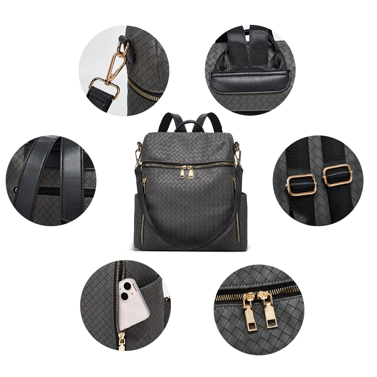 Stylish PU Leather Convertible Backpack Purse for Women - 2-Piece Travel Satchel & Handbag Set - Perfect for Daily Commute, Work, and Weekend Getaways