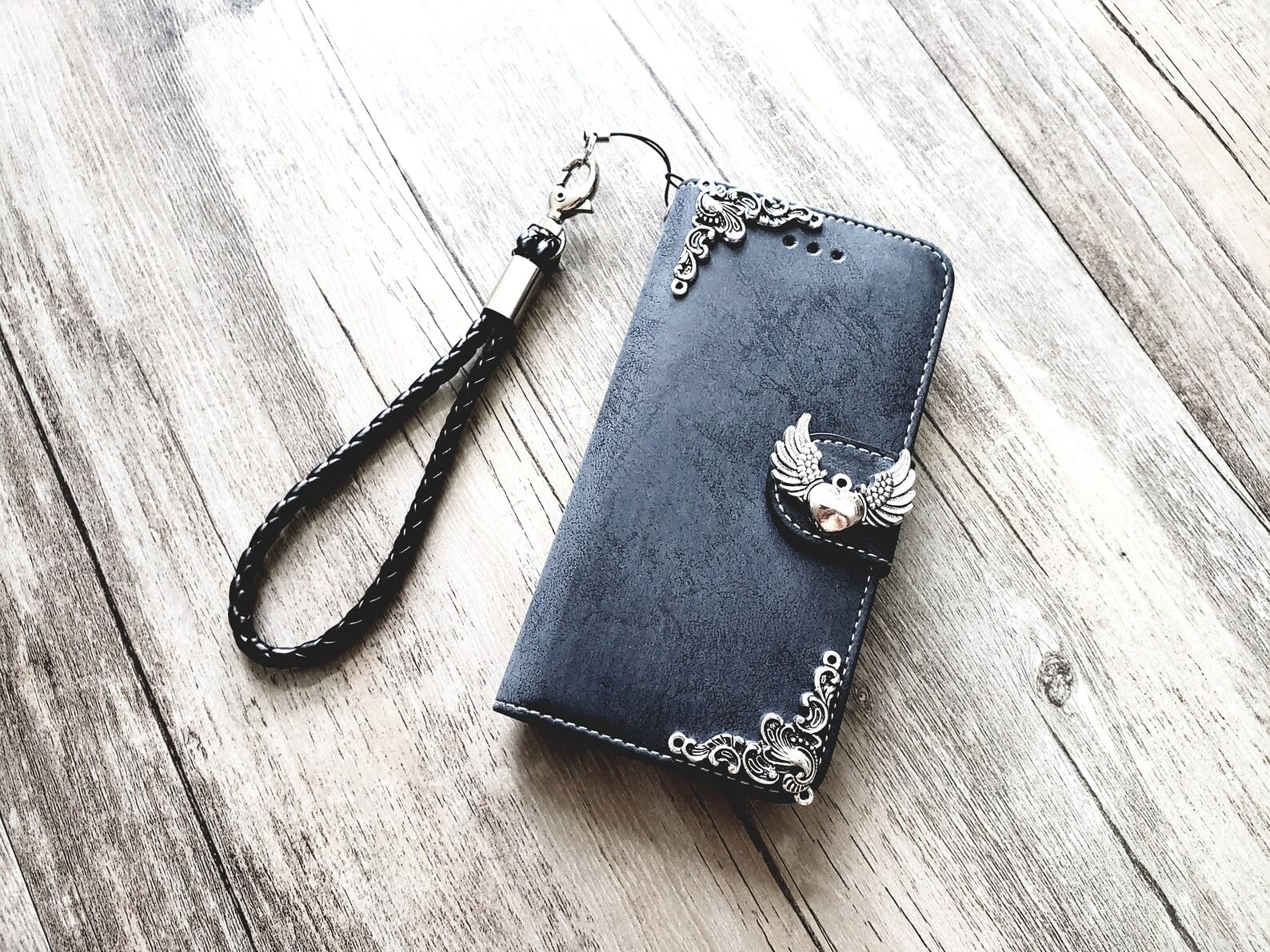 Heart Angel Wing Leather Phone Wallet Case - Compatible with iPhone X/XS/XR/11/12/13/14 Pro Max & Galaxy S23/S22/S21/S20 Ultra/Note 20/10 Plus (Model MN1282) - Detachable Design for Stylish Protection | Perfect for Everyday Use & Travel