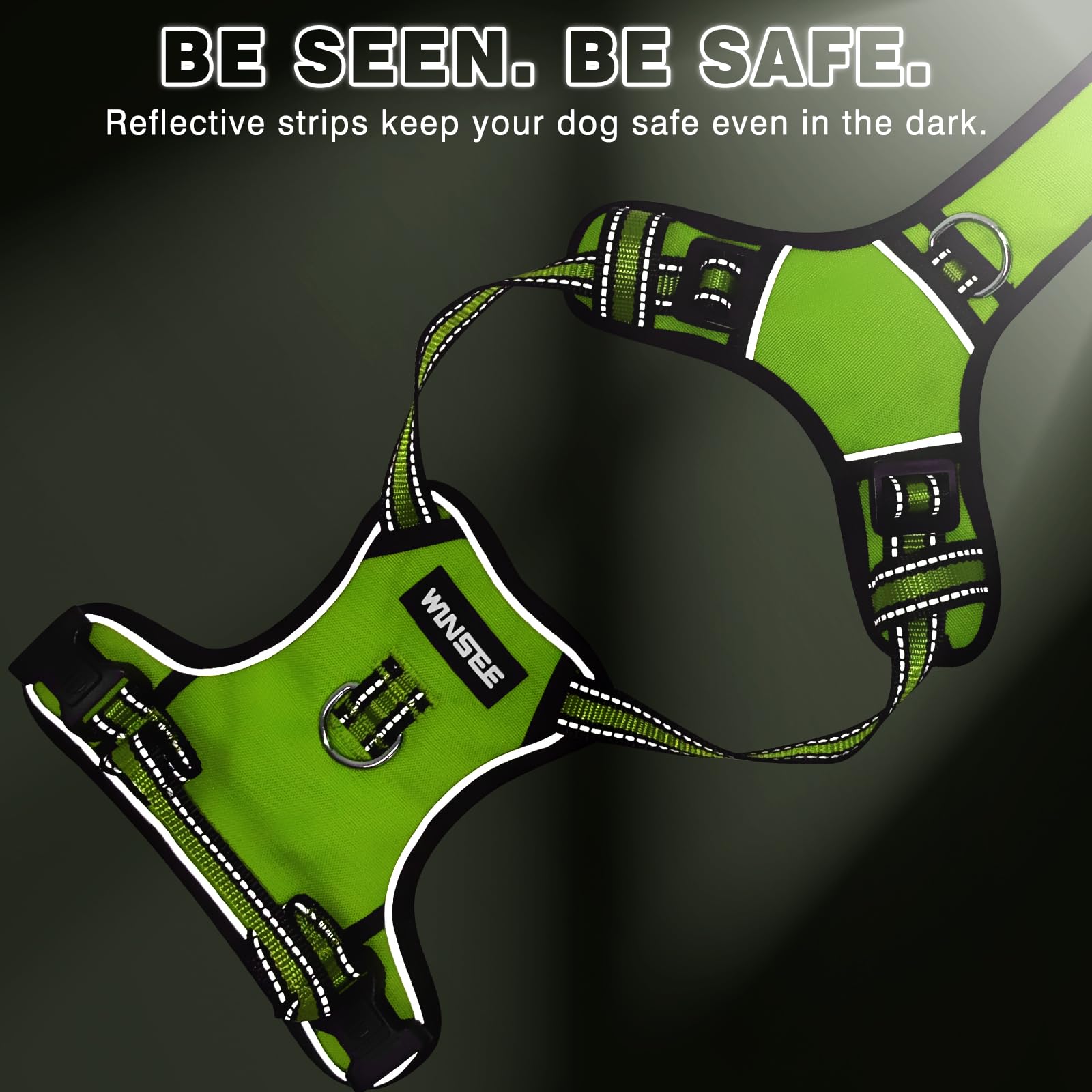 WINSEE No Pull Dog Harness - Adjustable Reflective Pet Vest with Front & Back Leash Clips for Small Medium Large XL Dogs - Easy Control Handle for Walking - Perfect for Outdoor Adventures & Nighttime Safety
