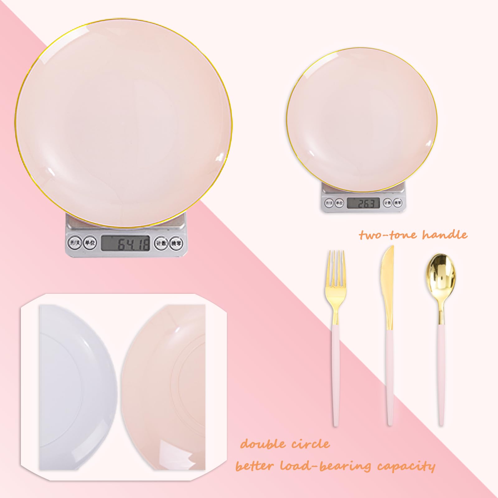 Liacere 150-Piece Pink Plastic Dinner Plates Set with Gold Silverware - Disposable Plates & Cutlery for 30 Guests, Perfect for Weddings, Easter, Mother's Day & Party Events - Elegant Tableware for Celebrations & Special Occasions