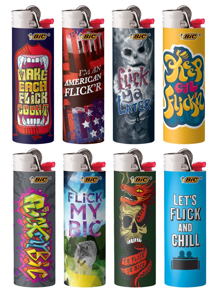 BIC Special Edition Flick My BIC Series Lighters - 50-Pack of Windproof Pocket Lighters for Camping, BBQ & Outdoor Adventures