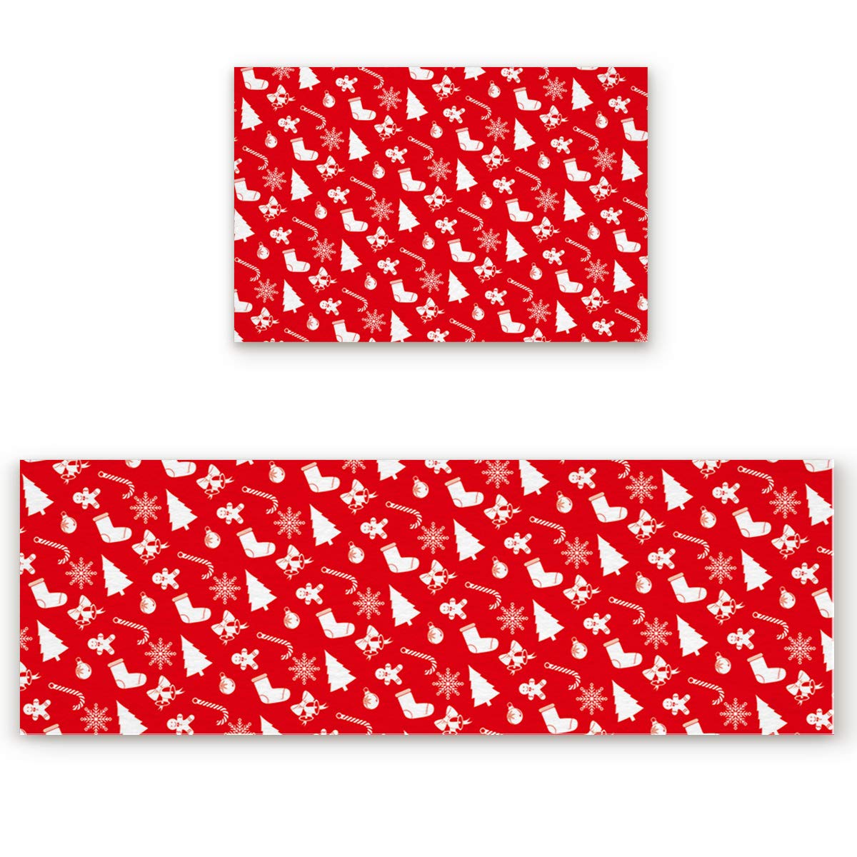 Christmas Gingerbread Man Non-Slip Kitchen Runner Rug - Red Holiday Themed Floor Mat for Laundry, Bedside, Bathroom & Bedroom - Set of 2 - Perfect for Festive Home Decor & Winter Safety