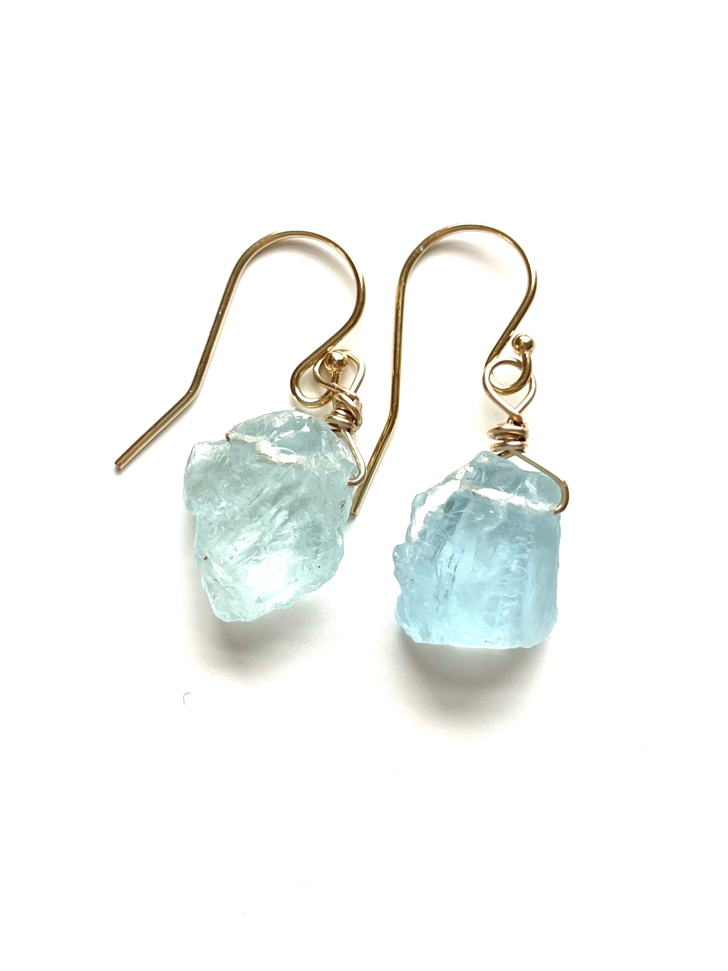 Exquisite Raw Natural Aquamarine Earrings in 14K Gold Filled or 925 Sterling Silver - Perfect for Weddings, Date Nights & Boho Chic Outfits