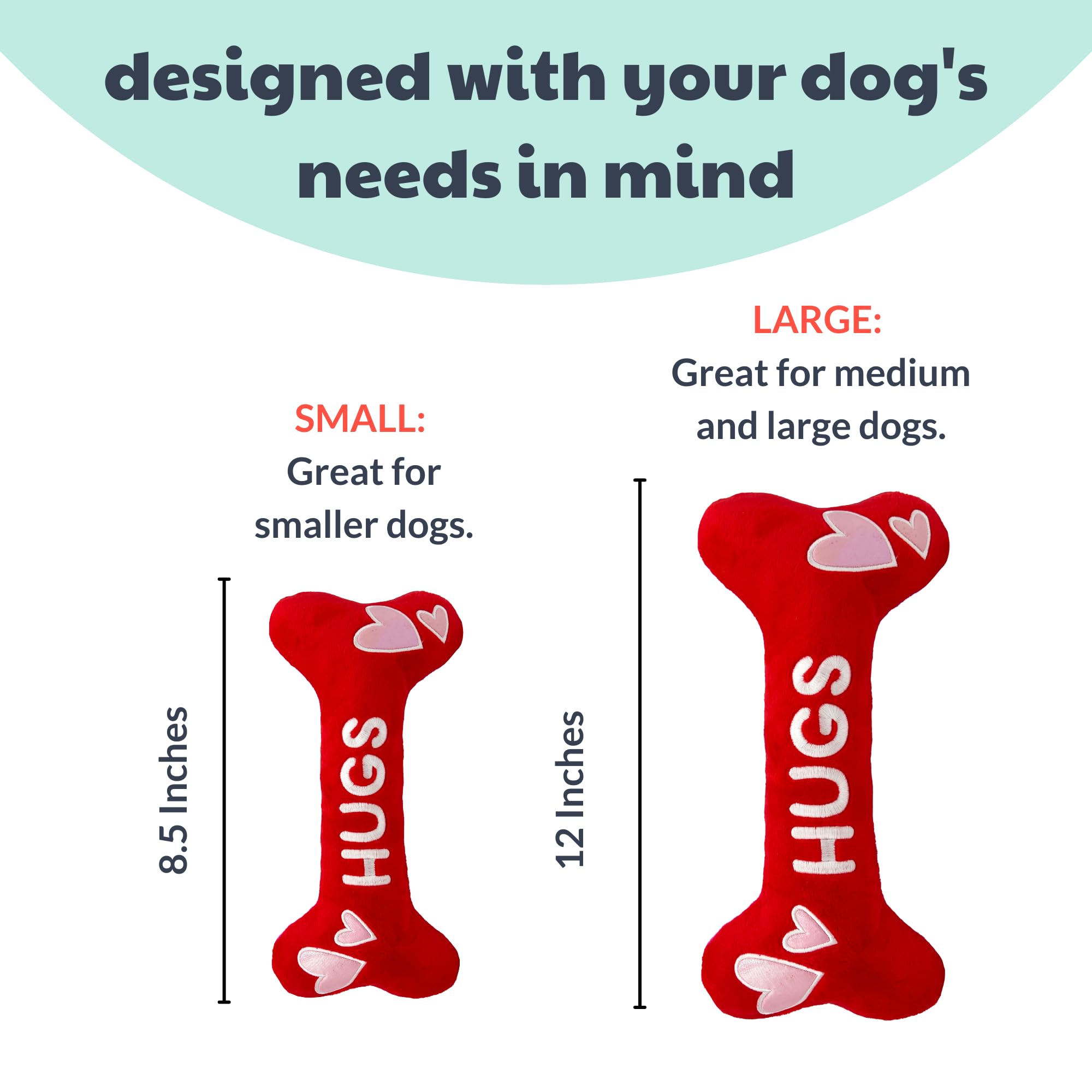 Huxley & Kent Squeaky Dog Toy - Hugs & Kisses Bone 2.0 Plush Chew Toy for Small Dogs with Fun Squeaker - Valentine's Day Gift for Dogs - Durable & Soft Power Plush - Perfect for Playtime, Training & Cuddling