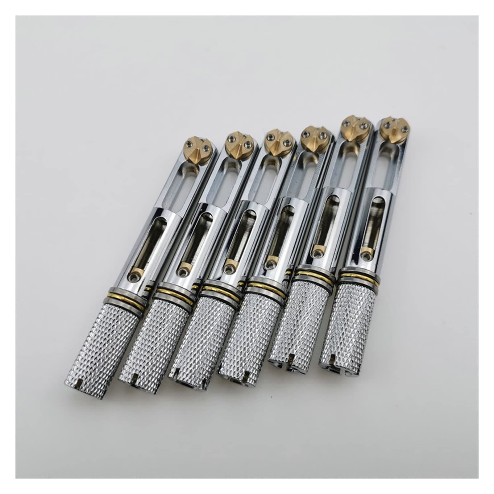 Chrome Single Headless Guitar Bridge - Fanned Fret Brass Fixed Bridge for 10-String Headless Guitars | Perfect for Extended Range & Progressive Metal Musicians