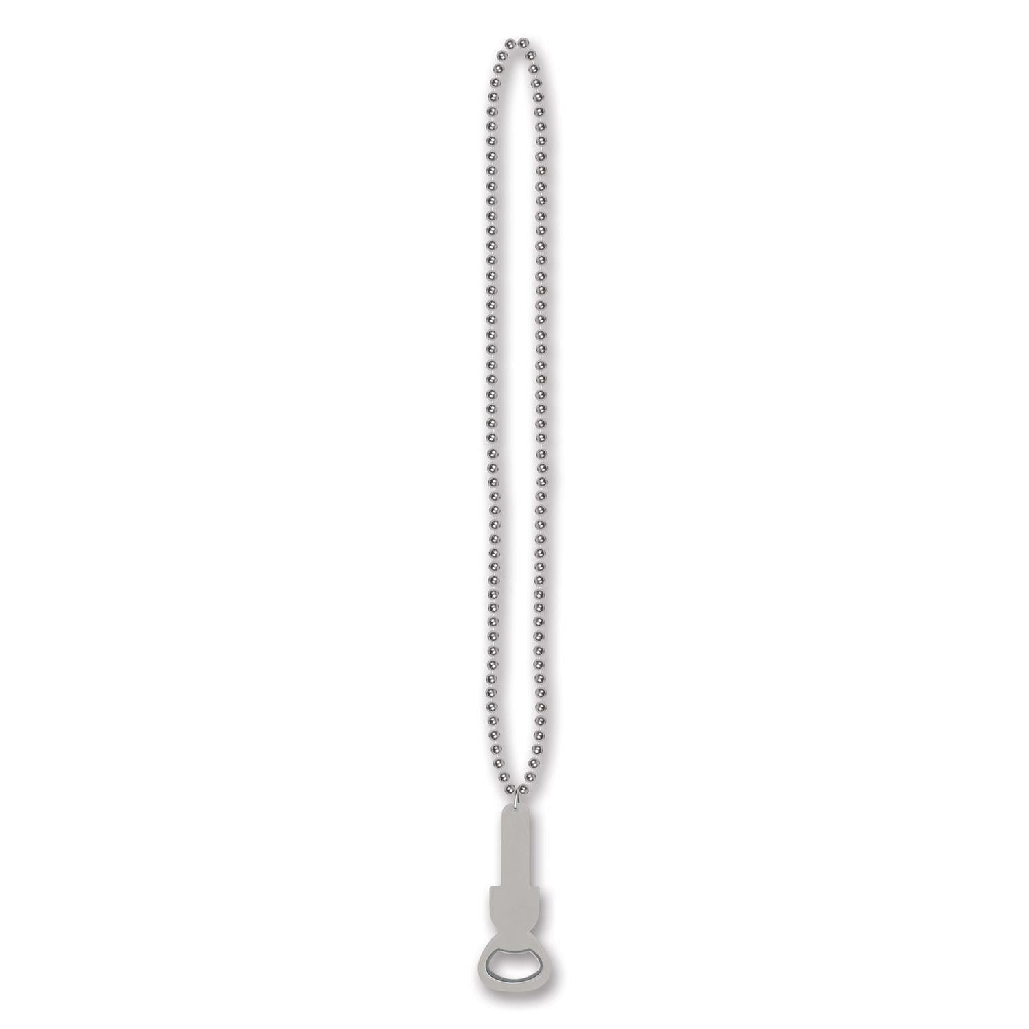 12 Pack Beaded Necklaces with Bottle Opener - Silver Mardi Gras Party Accessories for Women & Men - Perfect for Festivals, Parades, and Costume Parties