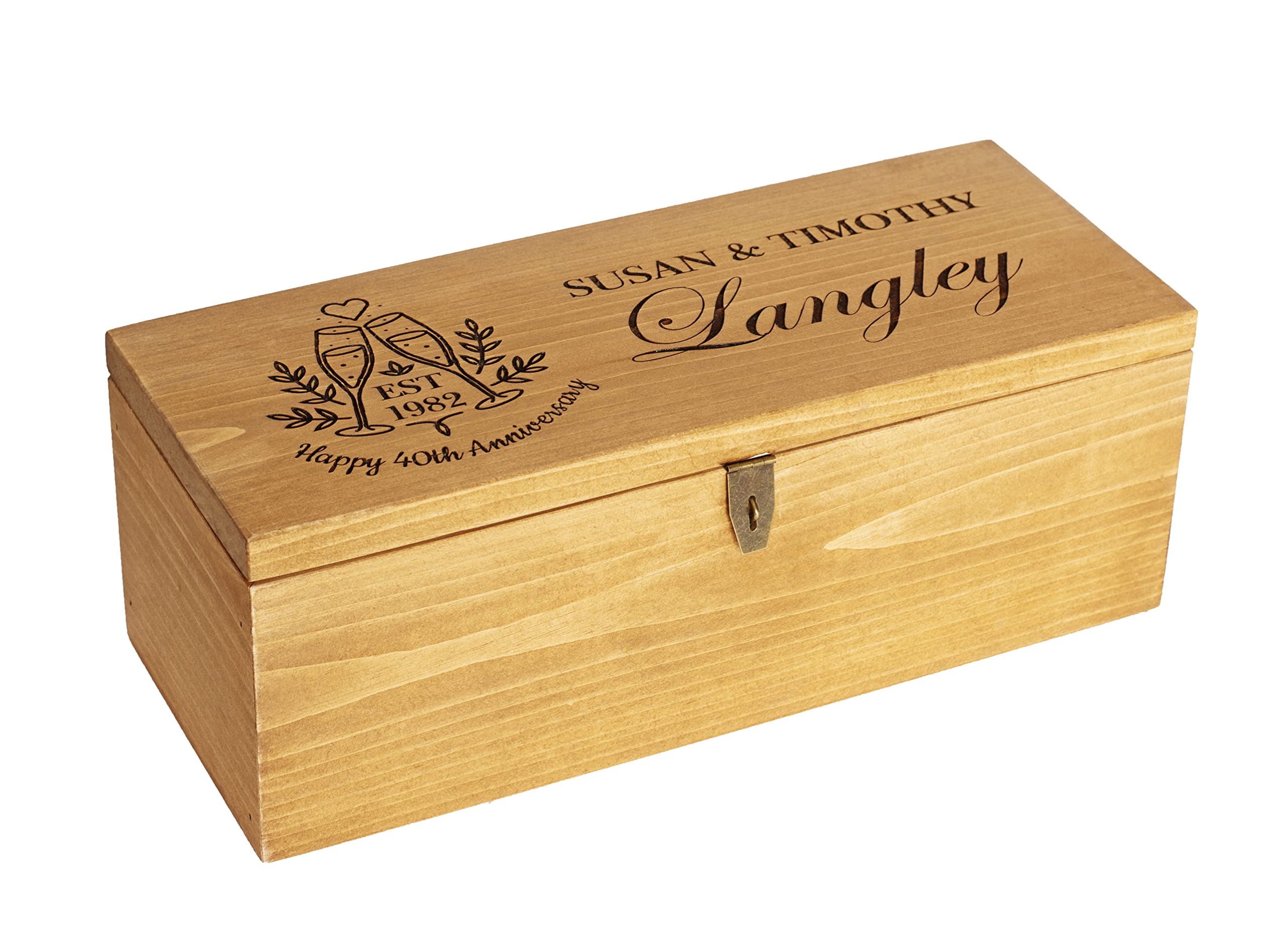 Personalized Engraved Champagne Wood Box with Lock - Extra Large Wine Gift Box for Anniversary, Wedding, Proposal - Custom Time Capsule with Names & Date - Perfect for Romantic Celebrations & Keepsake Storage