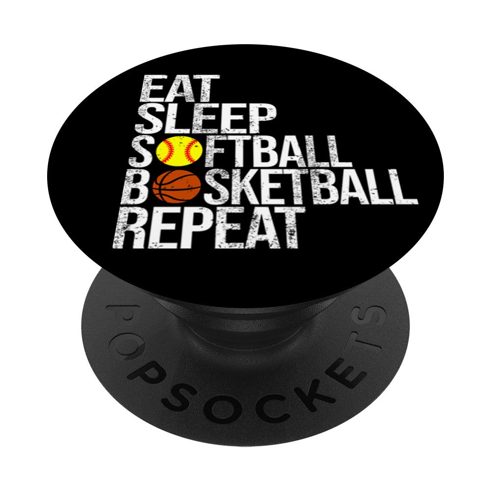 Funny Ball PopSockets Grip & Stand for Phones & Tablets - Eat Sleep Softball Basketball Repeat Design | Perfect for Sports Fans, Athletes & Everyday Use