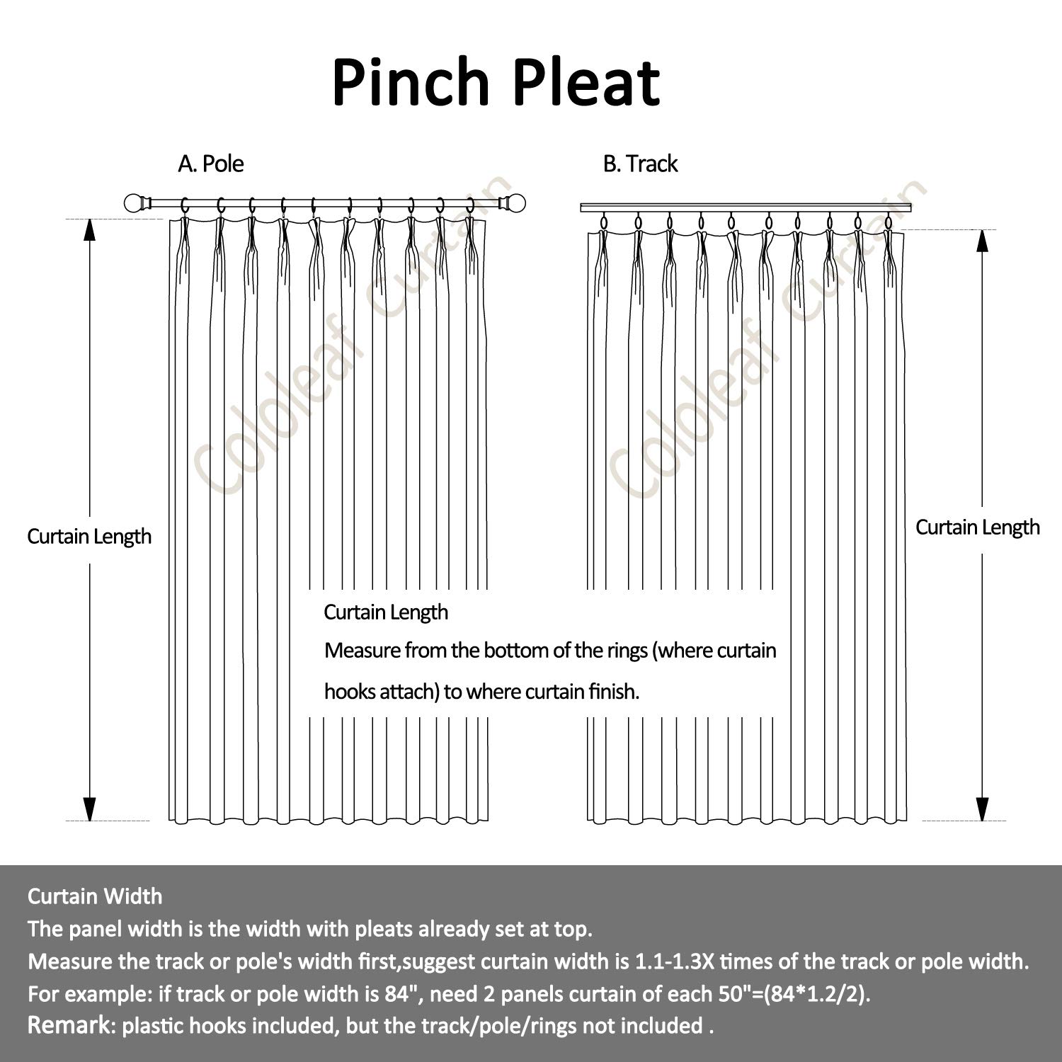 Cololeaf Pinch Pleat Blackout Curtains - Thermal Insulated Solid Drapes for Traverse Rod & Track (Set of 2, Beige, 50