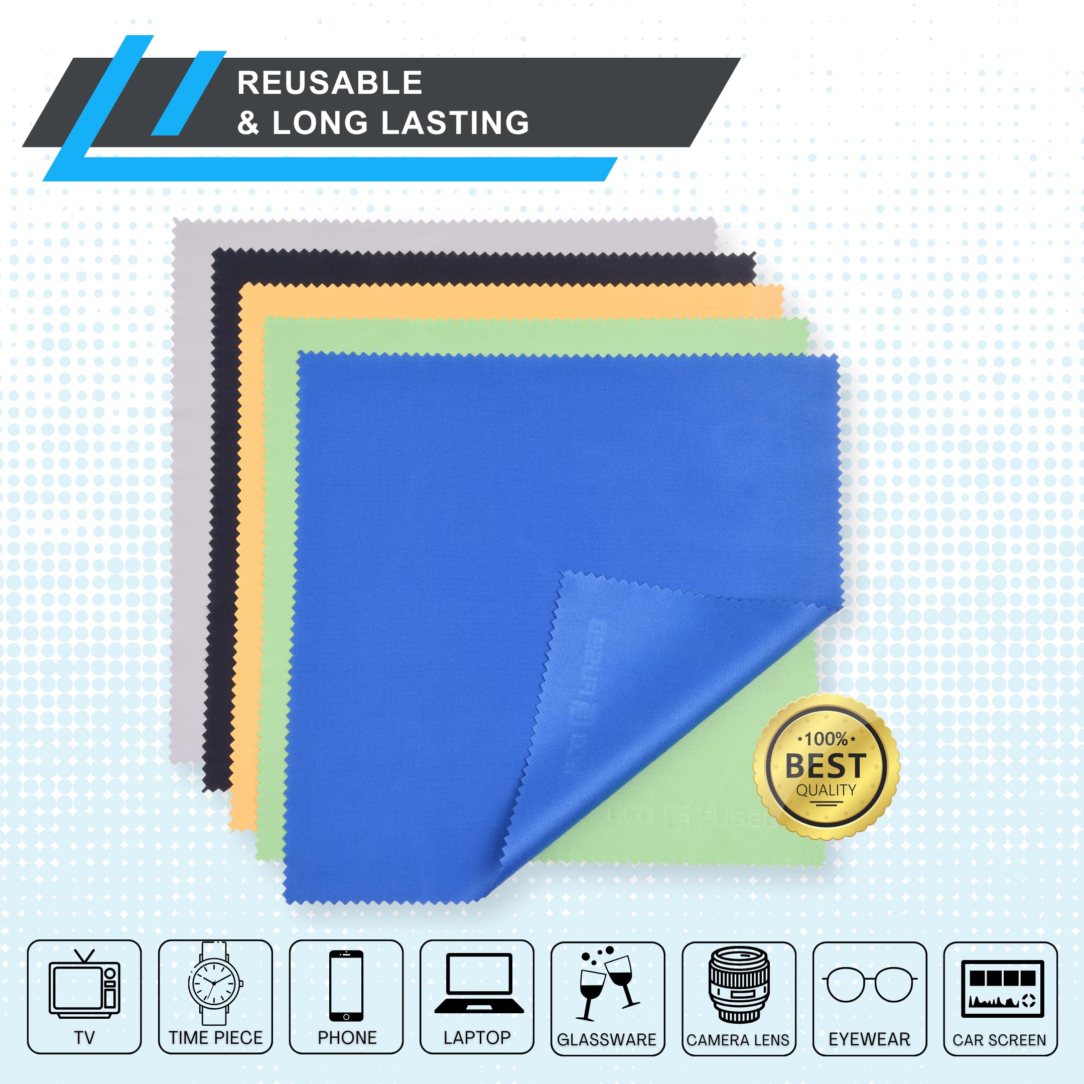 Premium Eco-Friendly Microfiber Cleaning Cloths - 12x12 Inch Multipurpose Dusting Cloths (Pack of 5) - Streak-Free Cleaning for Electronics, Glasses, Screens & Glass Tables - Perfect for Home, Office & Car Cleaning