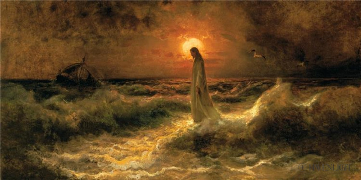 Christ Walking On The Water Large Canvas Wall Art - Religious Christian Home Decor for Living Room, Bedroom & Church