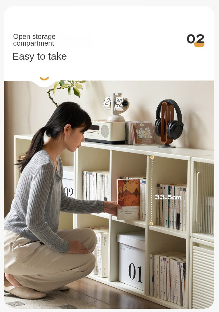 Pine Solid Wood Cream White Lattice Storage Low Bookcase - Modern Farmhouse Style Bookshelf for Living Room, Bedroom, Office - Perfect for Organizing Books, Decor & Storage Needs