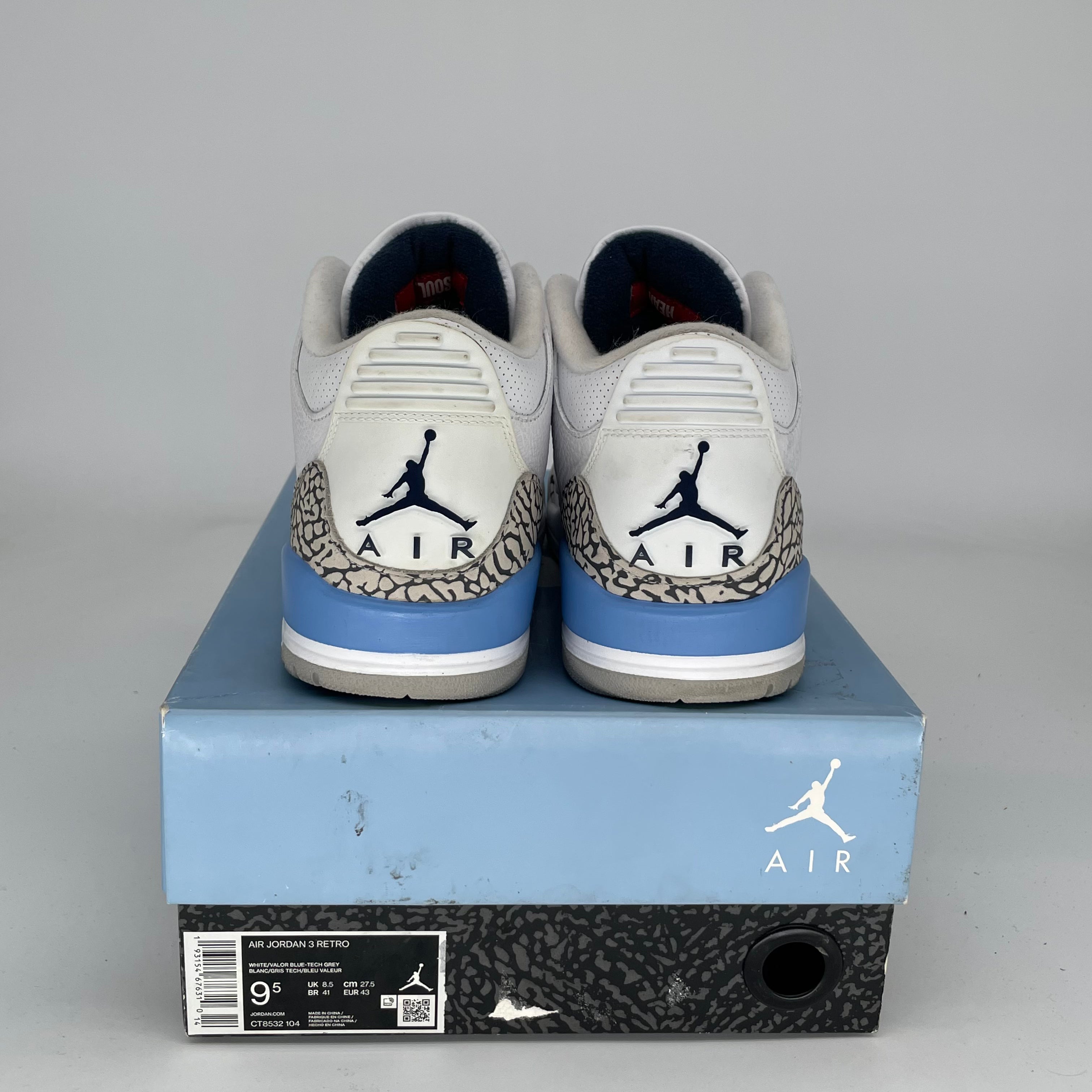AIR JORDAN 3 UNC Men's Basketball Shoes Size 9.5 - Authentic Retro Sneakers CT8532-104 | Perfect for Casual Wear, Street Style & Sneaker Collectors