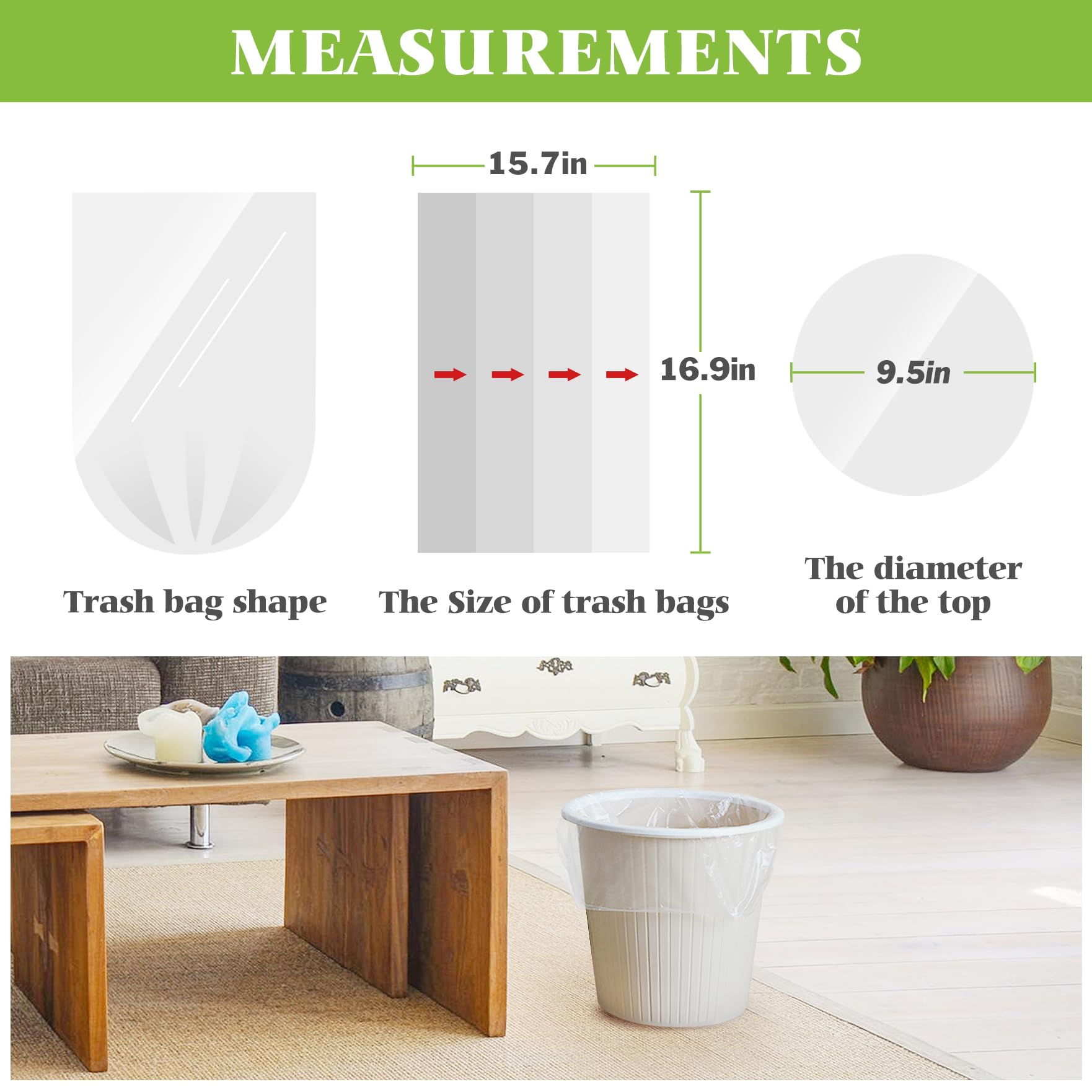 Teivio 100-Count 1.3 Gallon Strong Trash Bags - Small Waste Basket Liners for 1-1.3 Gal Bathroom/Kitchen/Office Trash Cans | Clear Plastic Garbage Bags for Home, Car & Daily Use | Durable & Leak-Proof Waste Disposal Solution