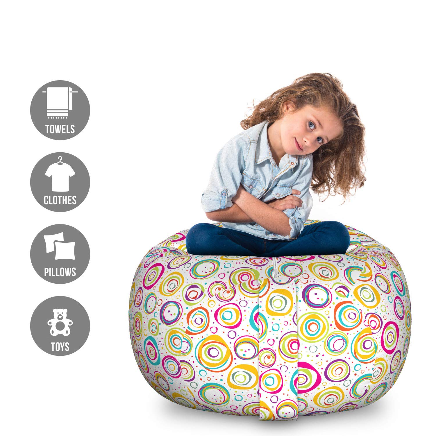 Ambesonne Geometric Storage Toy Bag Chair - Spiral Dots Bubbles Print, Large Washable Stuffed Animal Organizer for Kids Room, Nursery, Playroom - Multicolor